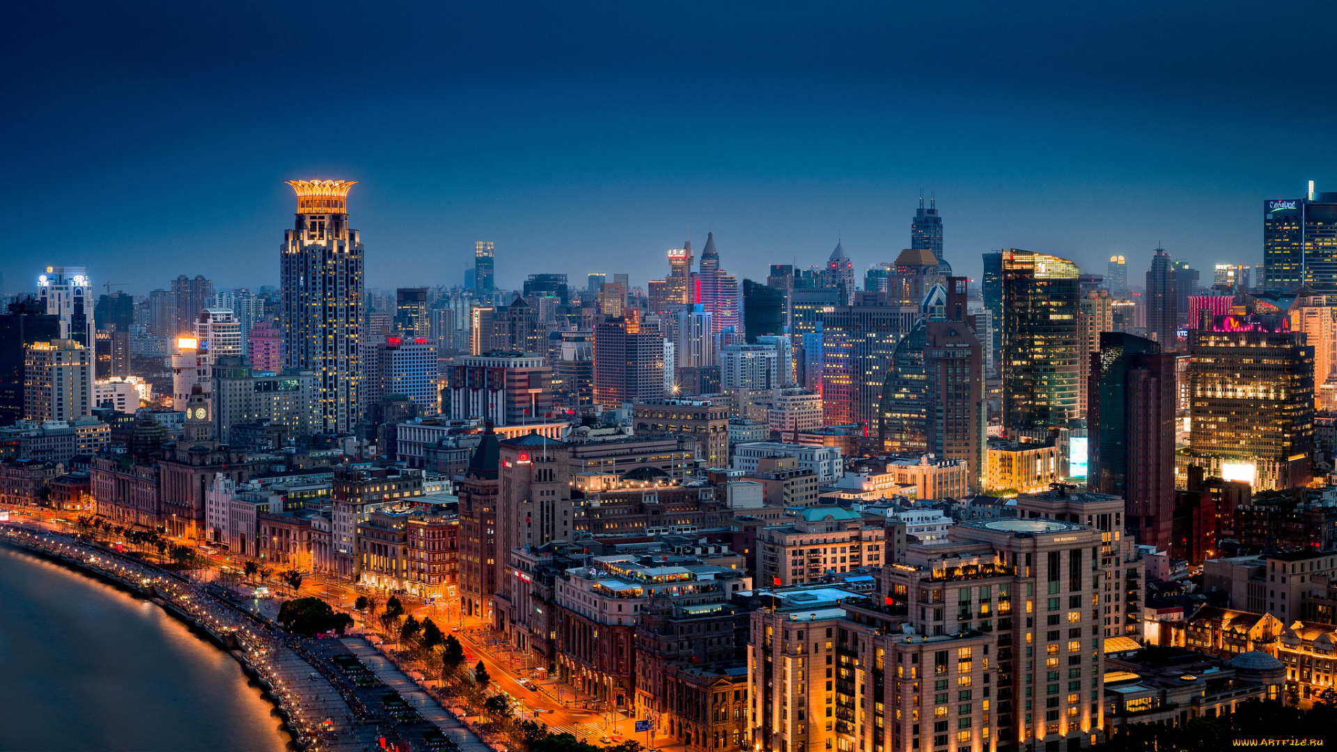 huangpu, shanghai, china, города, шанхай, китай, набережная, ночной, город, здания, панорама, хуанпу