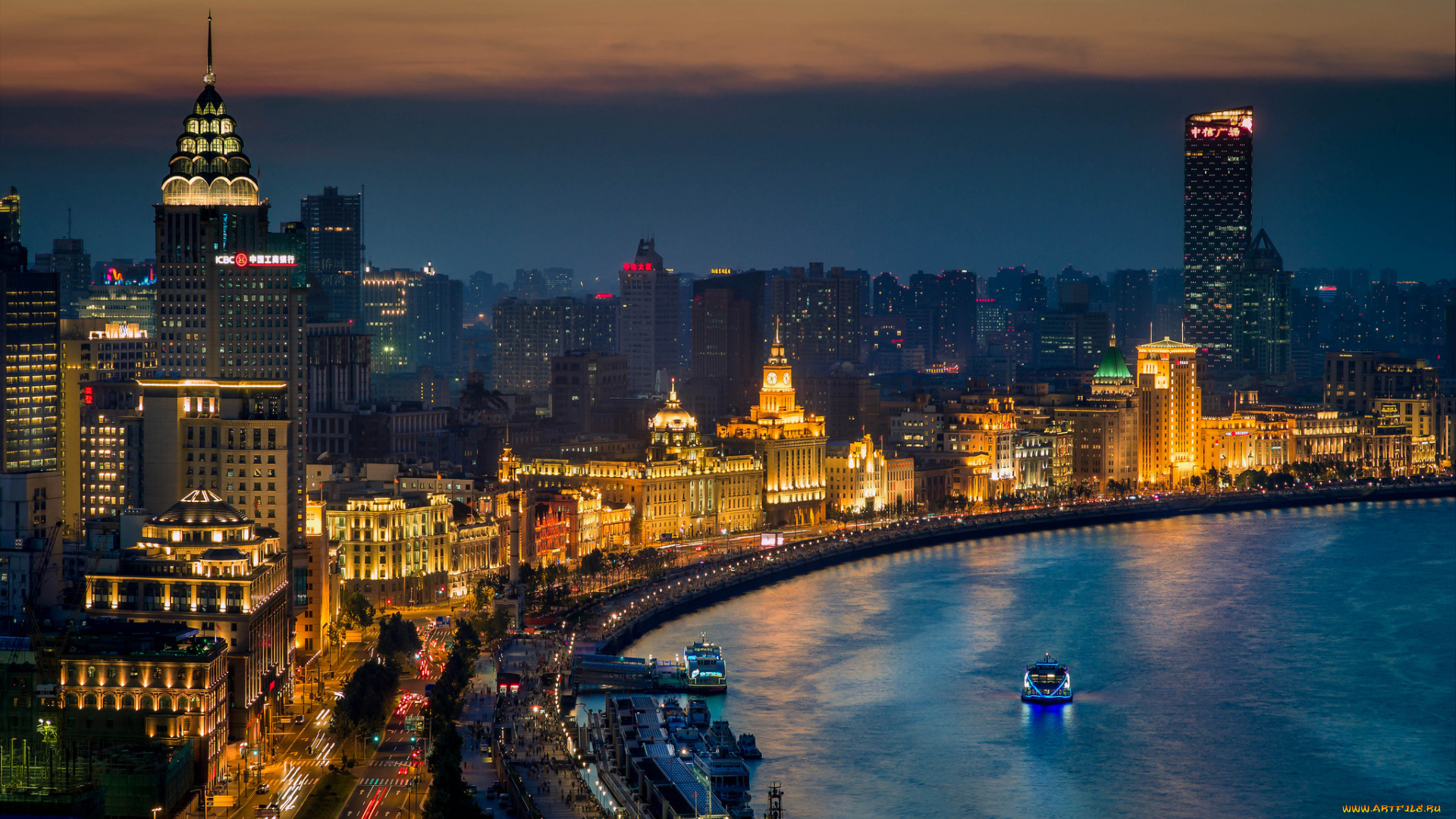 shanghai, china, города, шанхай, китай, здания, река, набережная, ночной, город