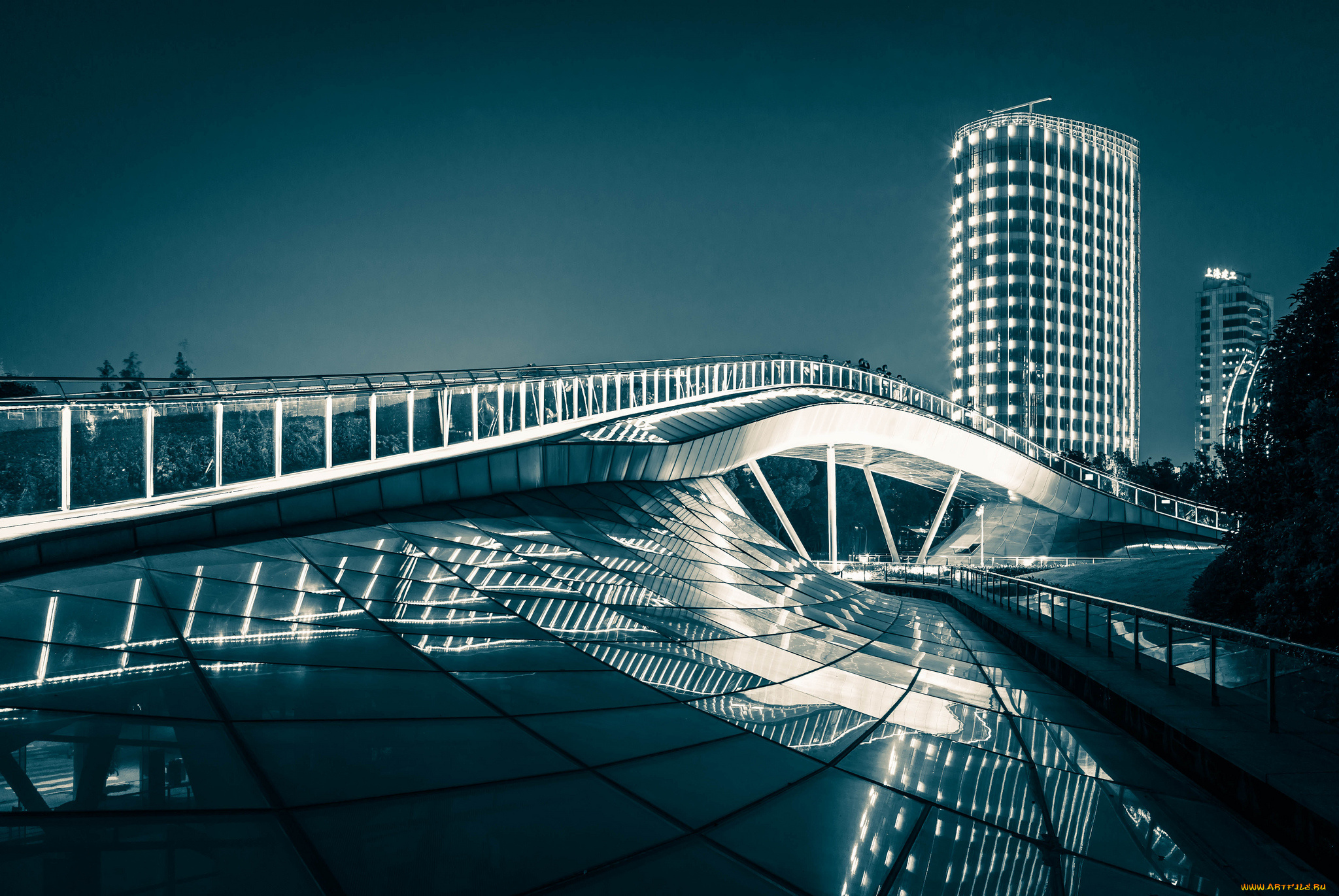 rainbow, bridge, lujiazui, shanghai, china, города, шанхай, китай, мост, отражение