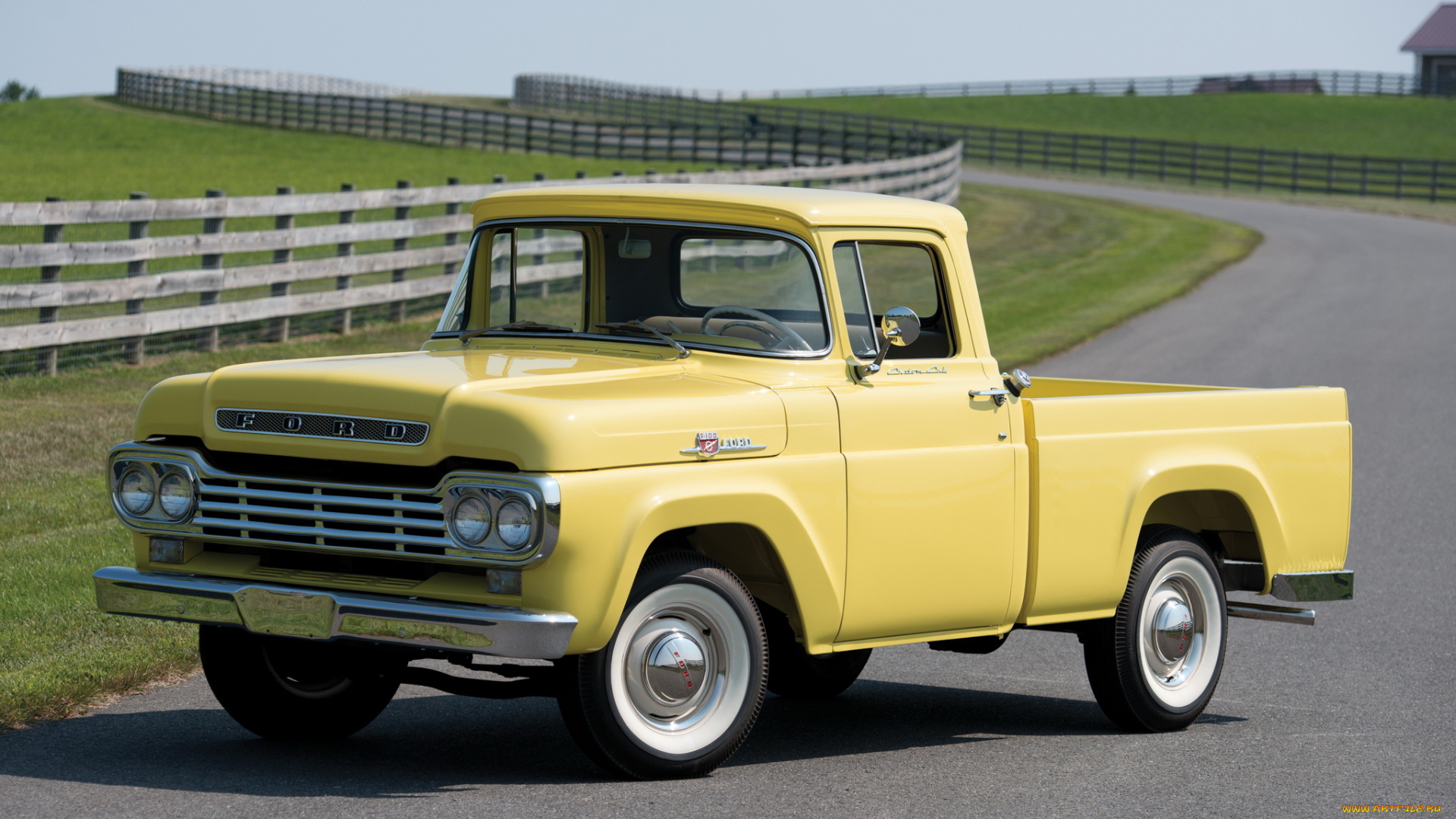 автомобили, ford, pickup, styleside, cab, custom, f-100, 1959г, желтый