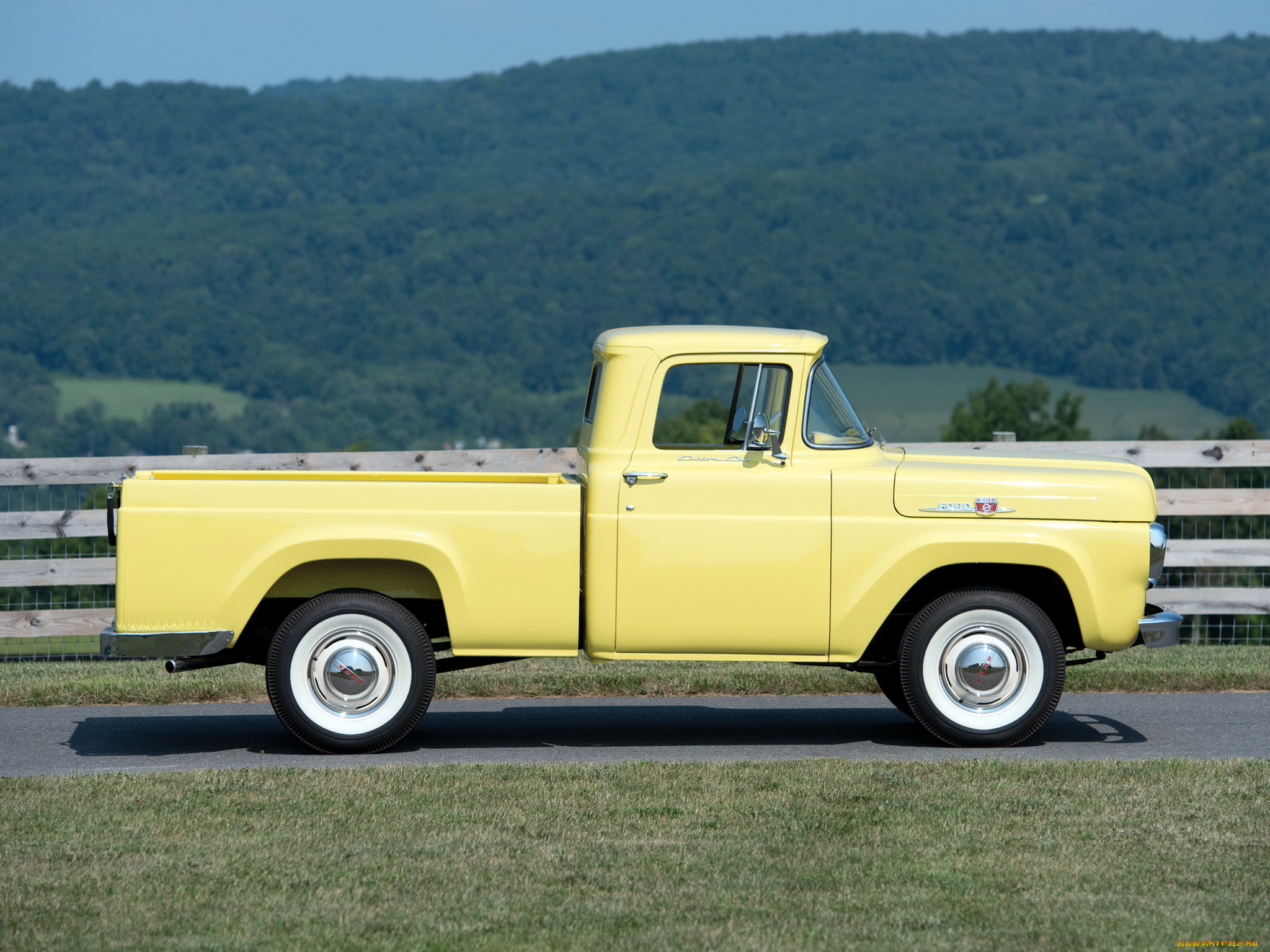 автомобили, ford, pickup, styleside, cab, custom, 1959г, f-100, желтый