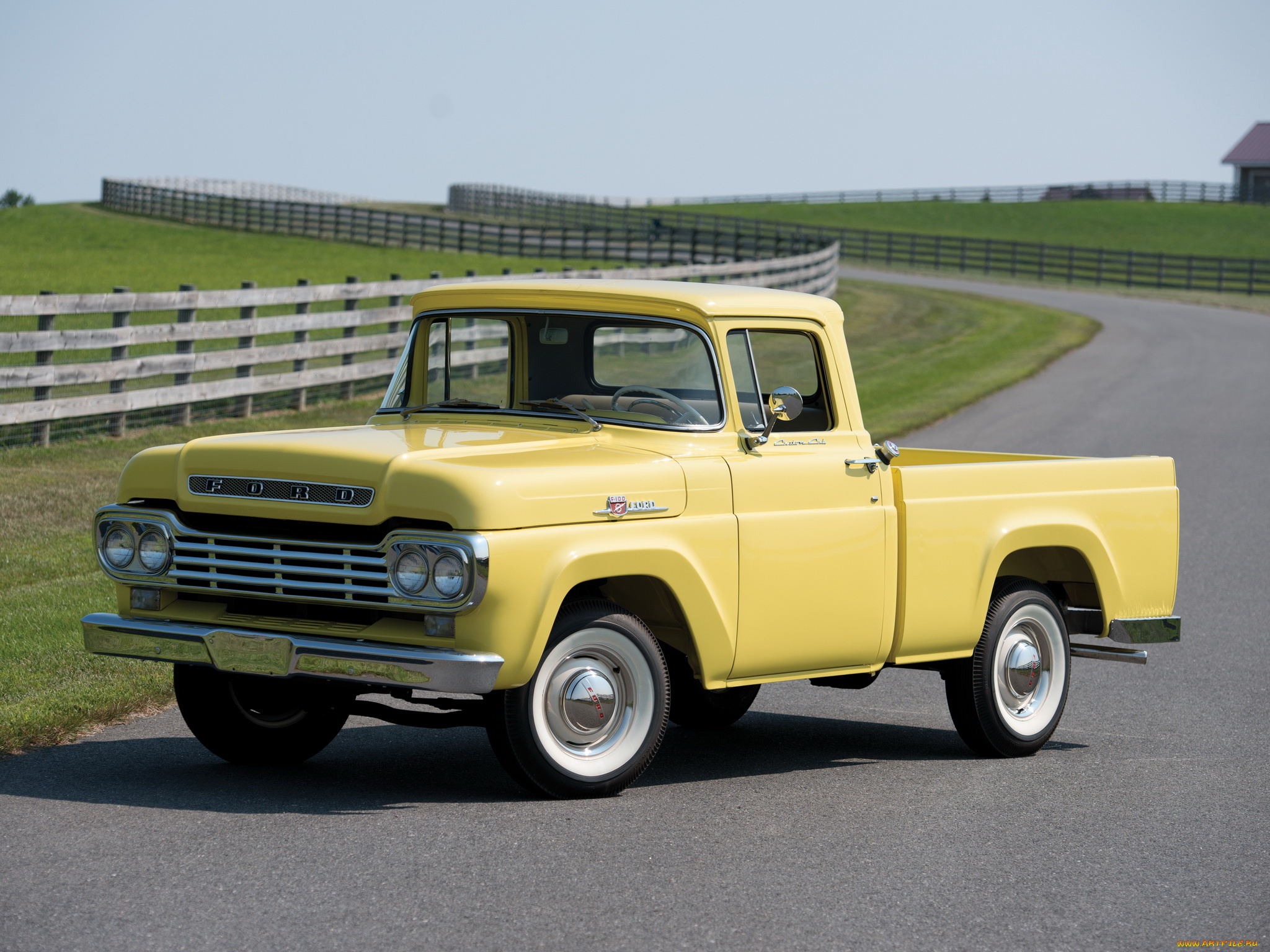 автомобили, ford, pickup, styleside, cab, custom, f-100, 1959г, желтый