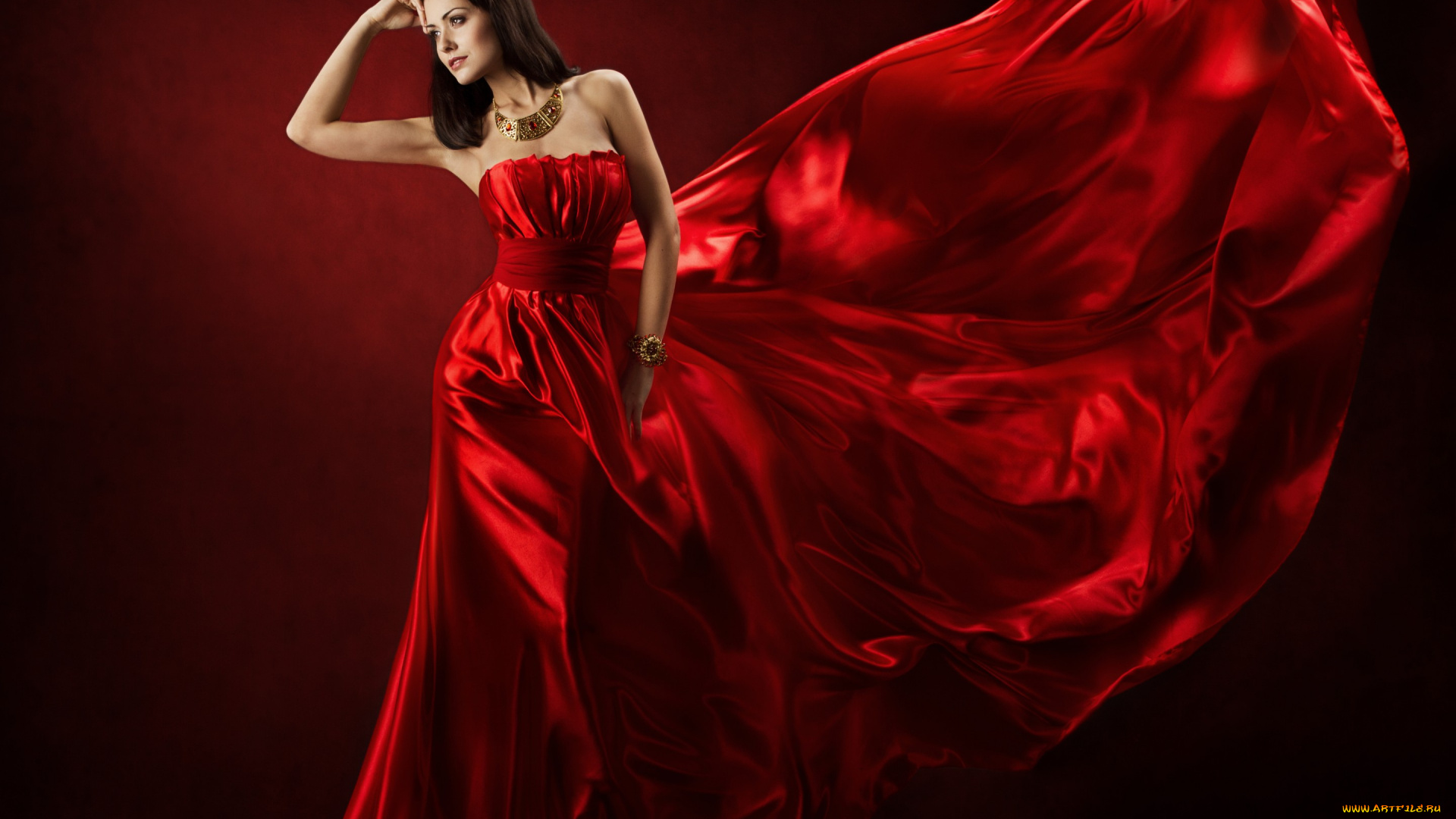 девушки, -unsort, , брюнетки, , шатенки, beautiful, dress, red, красный, woman, шелк, платье
