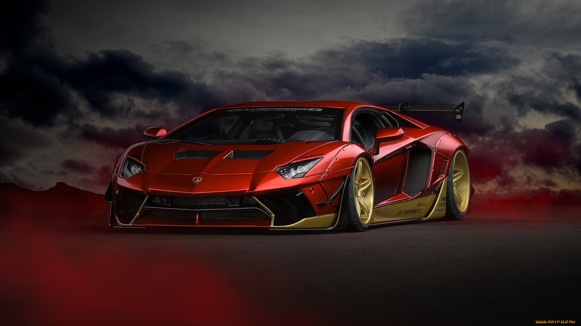 автомобили, lamborghini, red, gold, aventador, lp700, 4