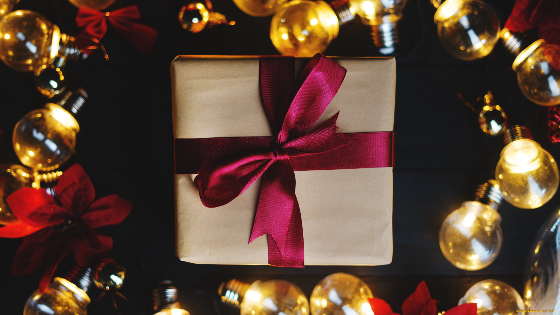 праздничные, подарки, и, коробочки, лампочки, подарок, бант, лента