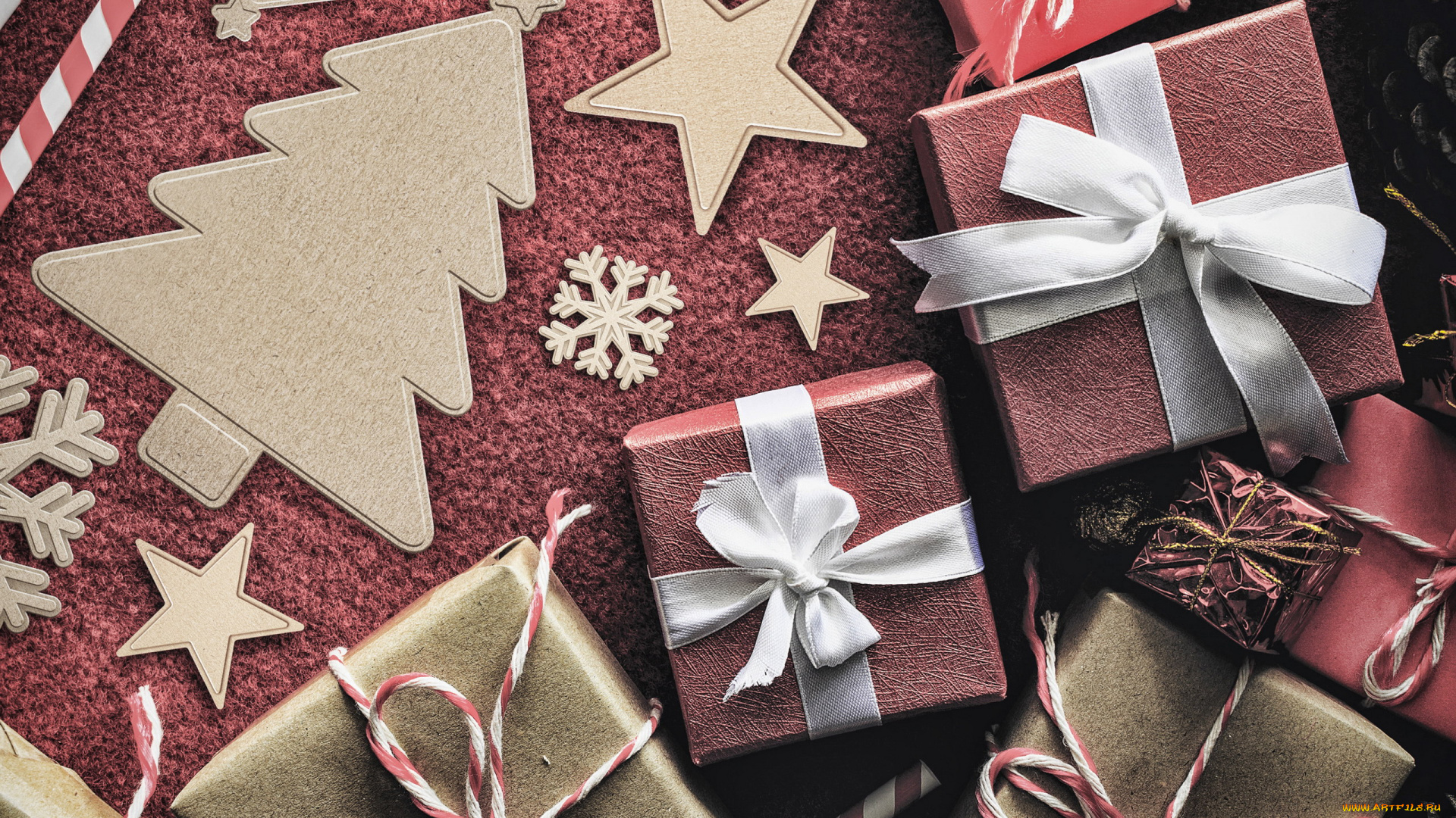 праздничные, подарки, и, коробочки, снежинки, подарки, лента, бант