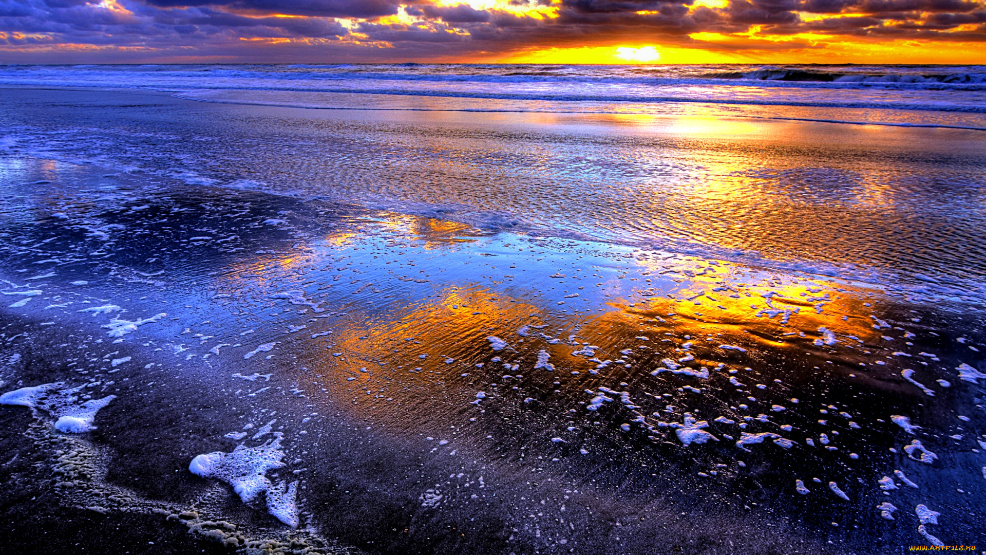 foamy, beach, природа, моря, океаны, океан, пляж, простор, закат, горизонт