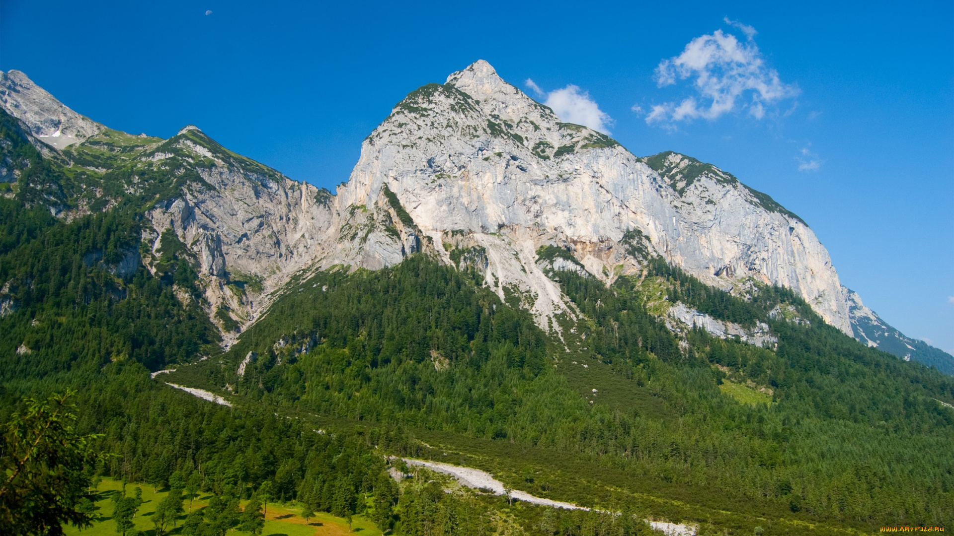 the, mountains, of, karwendel, природа, горы, вершина, леса, речка