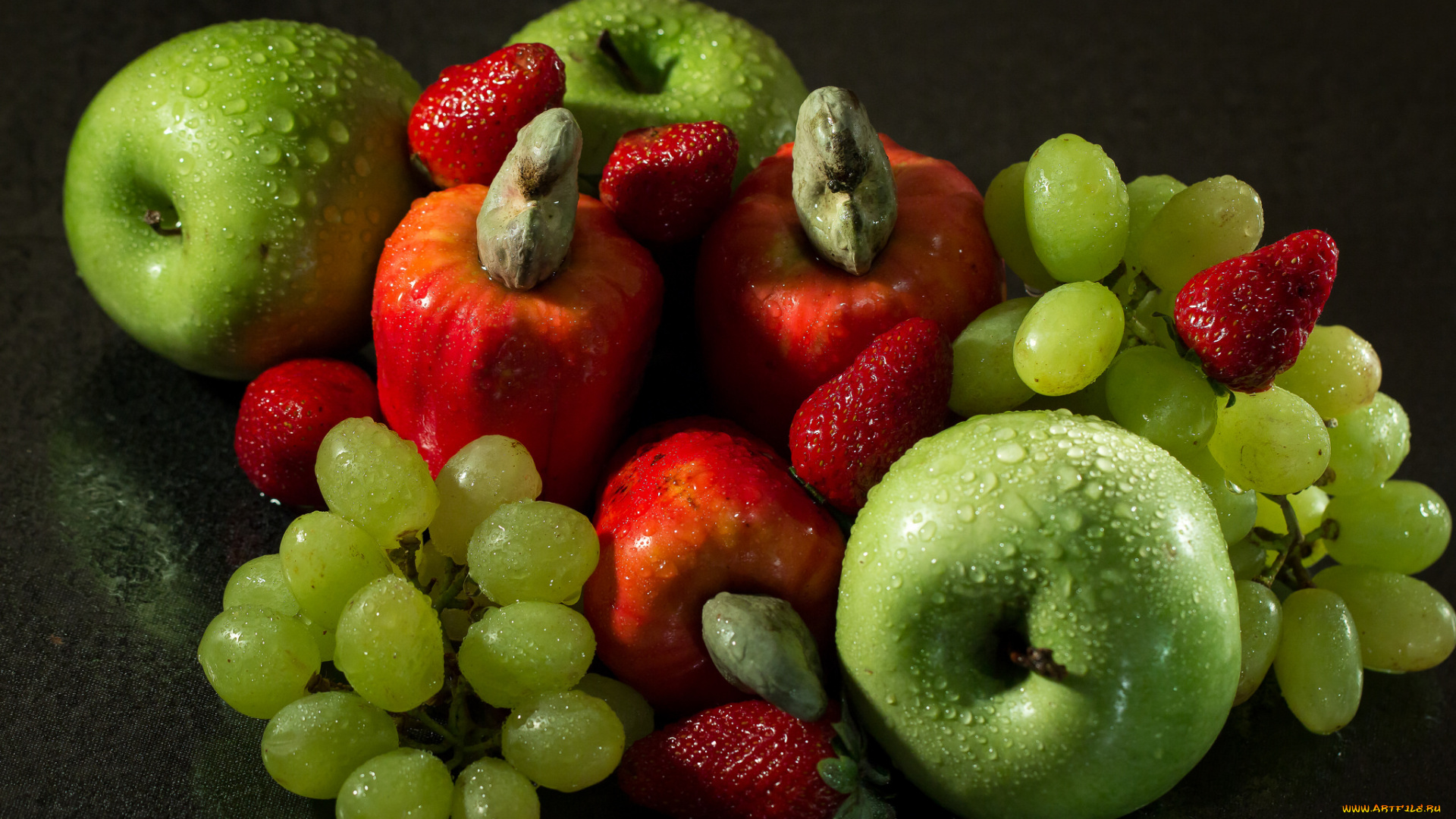 еда, фрукты, , ягоды, яблоки, клубника, лайм, капли