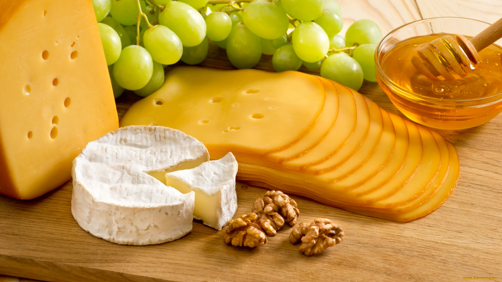еда, сырные, изделия, cheese, honey, grapes, nuts, орехи, мед, сыр, виноград