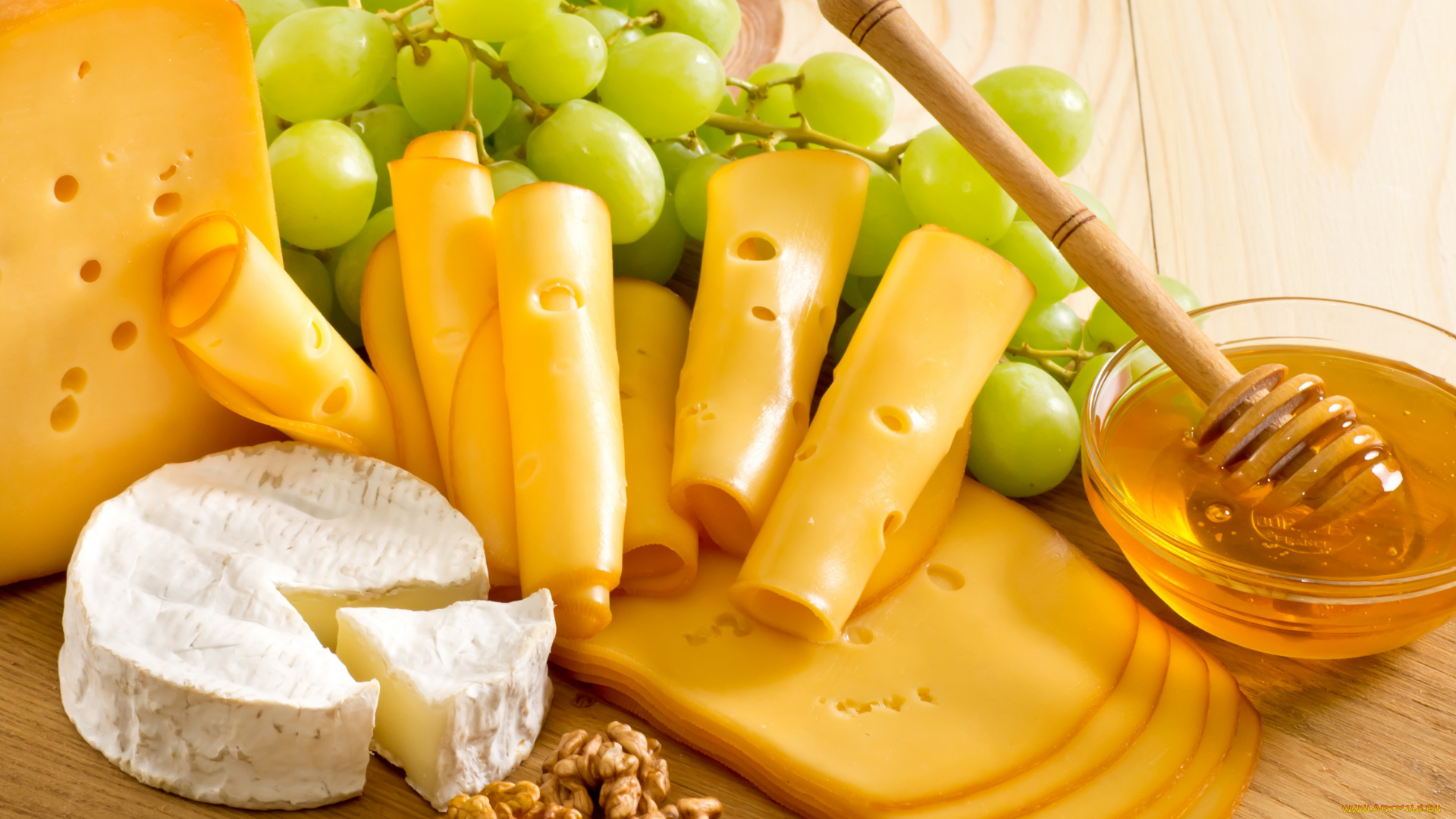 еда, сырные, изделия, nuts, grapes, honey, cheese, орехи, мед, виноград, сыр