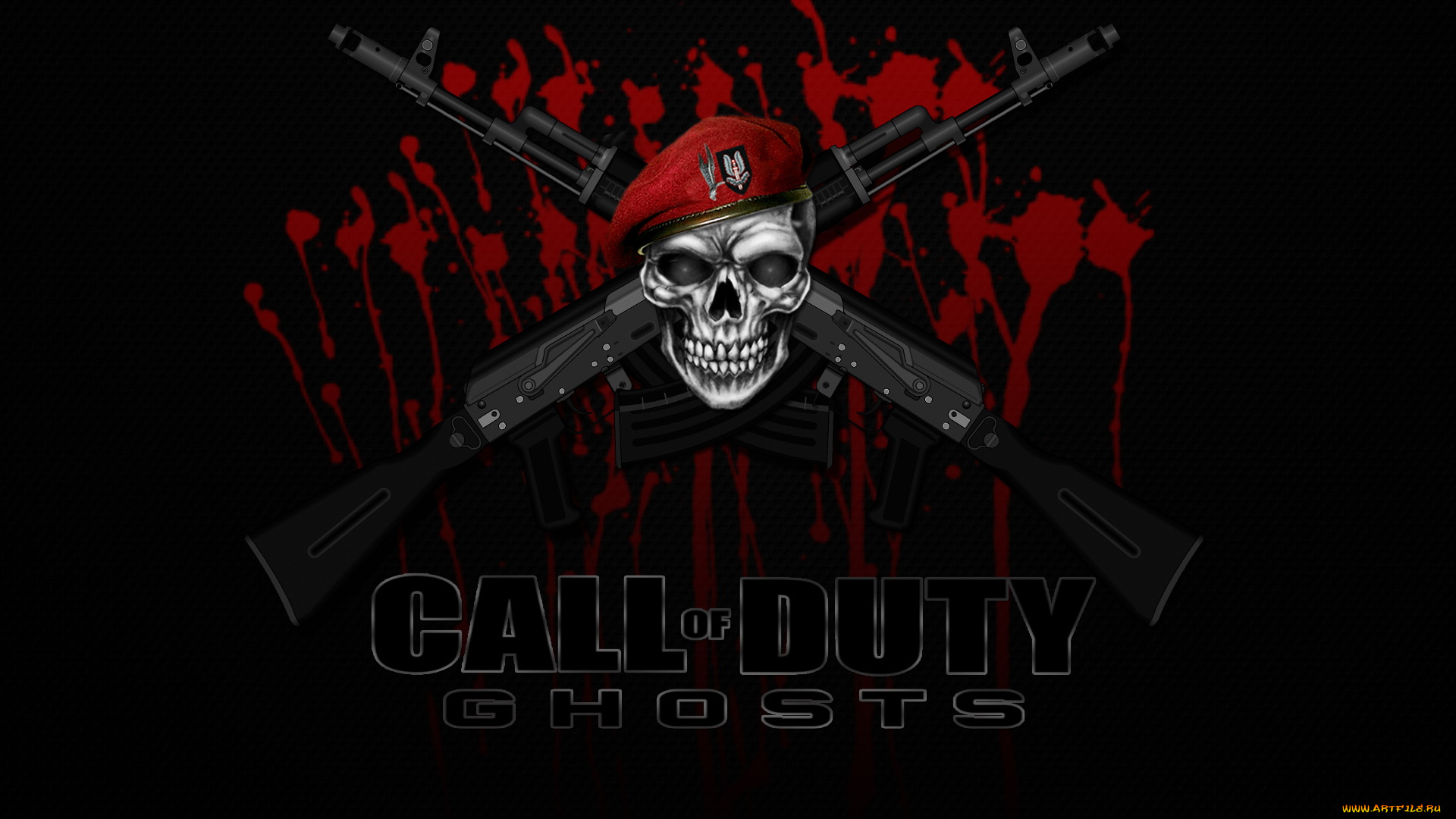 видео, игры, call, of, duty, , ghosts, фон, череп, оружие, кров, берет