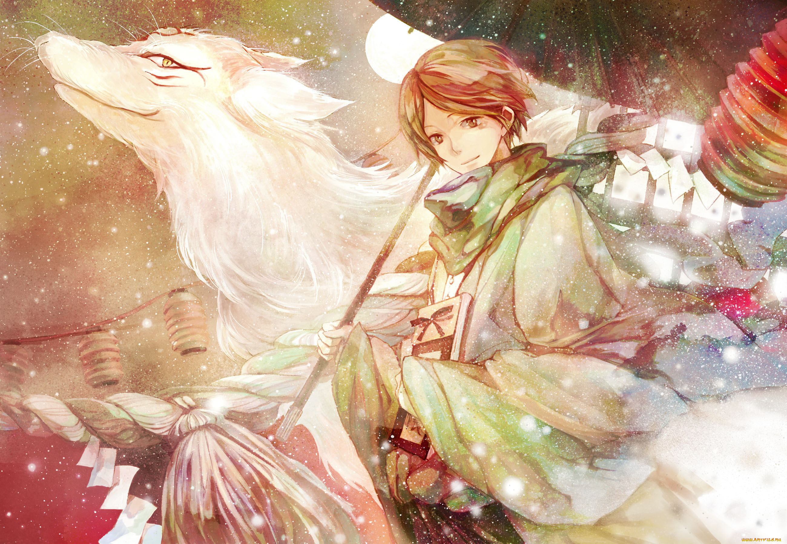 аниме, natsume, yuujinchou, natsume, yuujinchou, takashi, irorico, няко-сенсей, екай, тетрадь, дружбы, нацумэ, арт, парень, демон, огни, звезды, madara