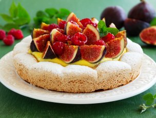 Картинка еда пироги пирог инжир малина сахарная пудра cake figs raspberries powdered sugar