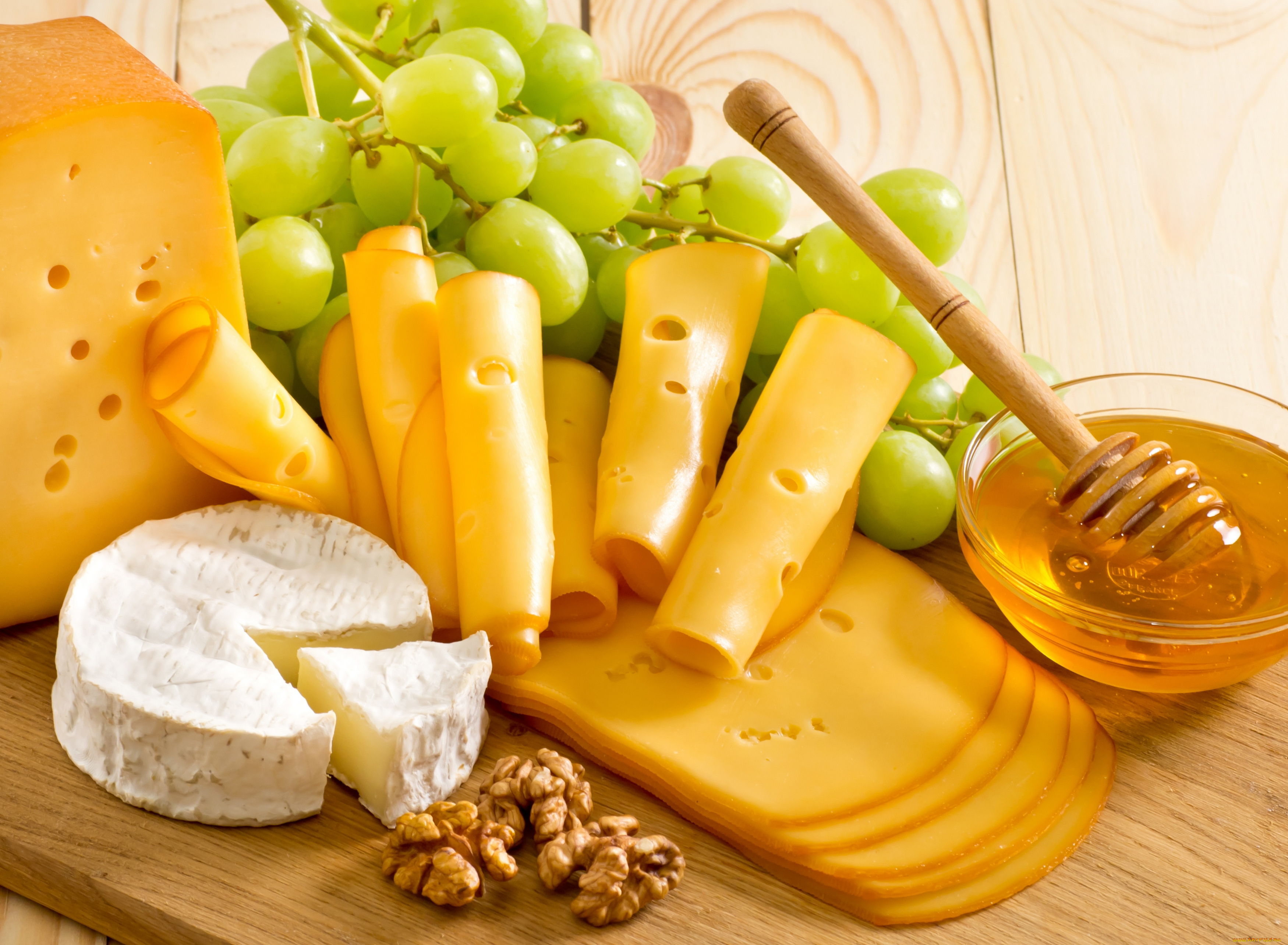 еда, сырные, изделия, nuts, grapes, honey, cheese, орехи, мед, виноград, сыр