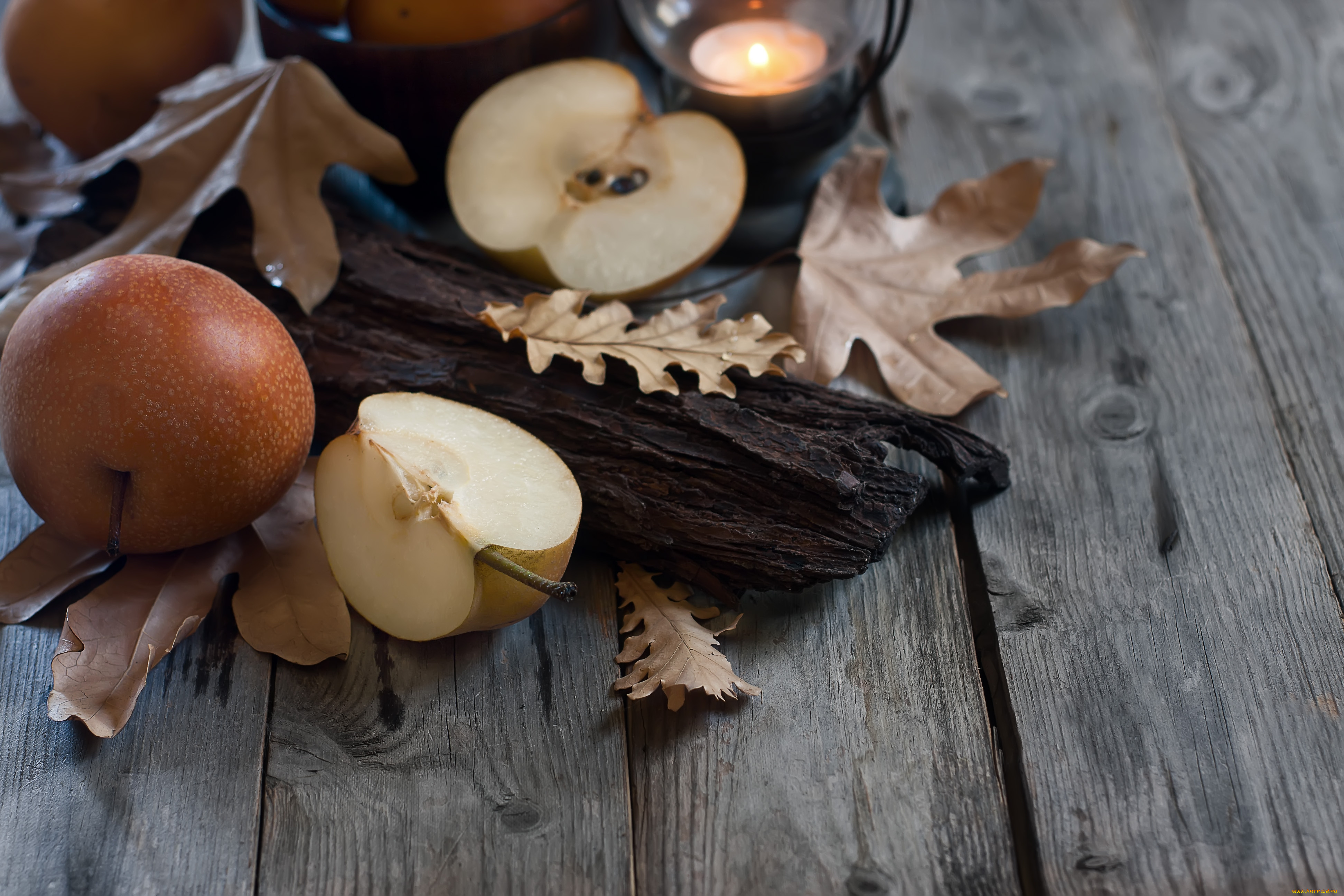 еда, Яблоки, падающие, листья, фонарь, осень, азиатские, яблоки
