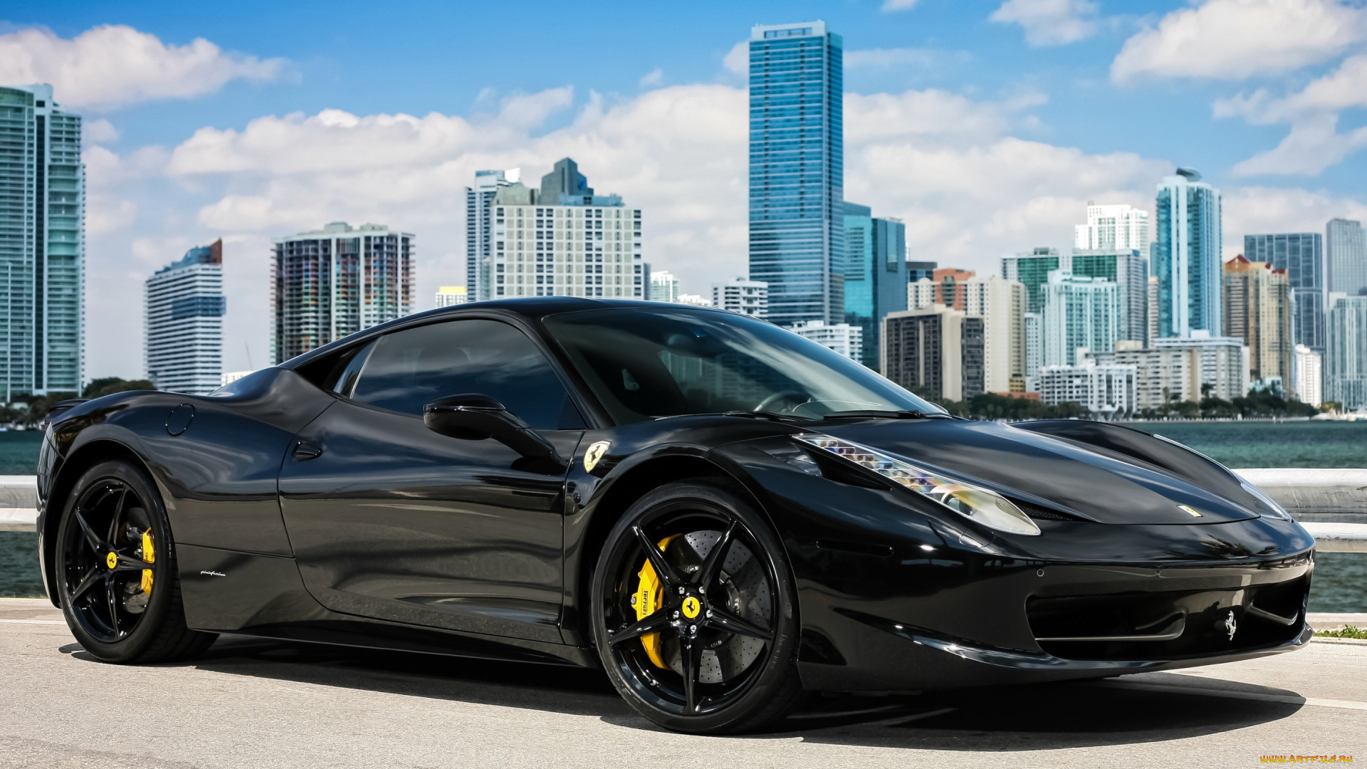 автомобили, ferrari, автомобиль, чёрный, город, black, italia, 458