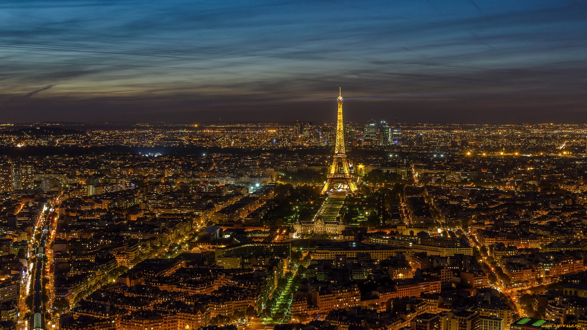 города, париж, , франция, панорама, ночь