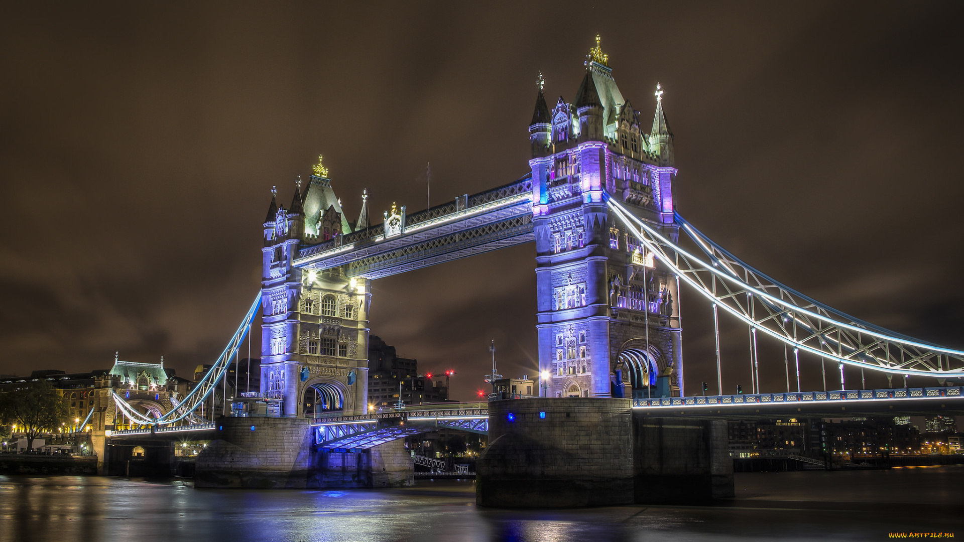 tower, bridge, города, лондон, , великобритания, ночь, панорама