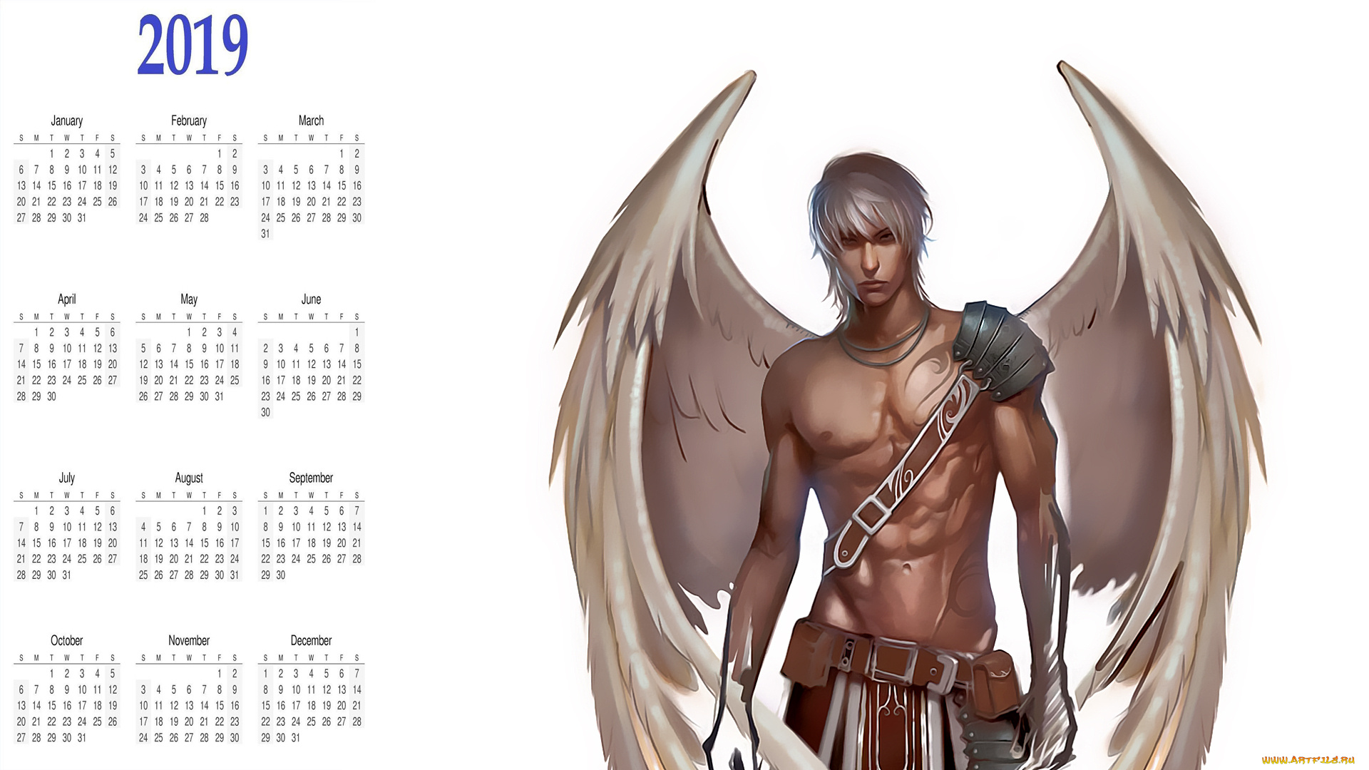 календари, фэнтези, крылья, взгляд, мужчина