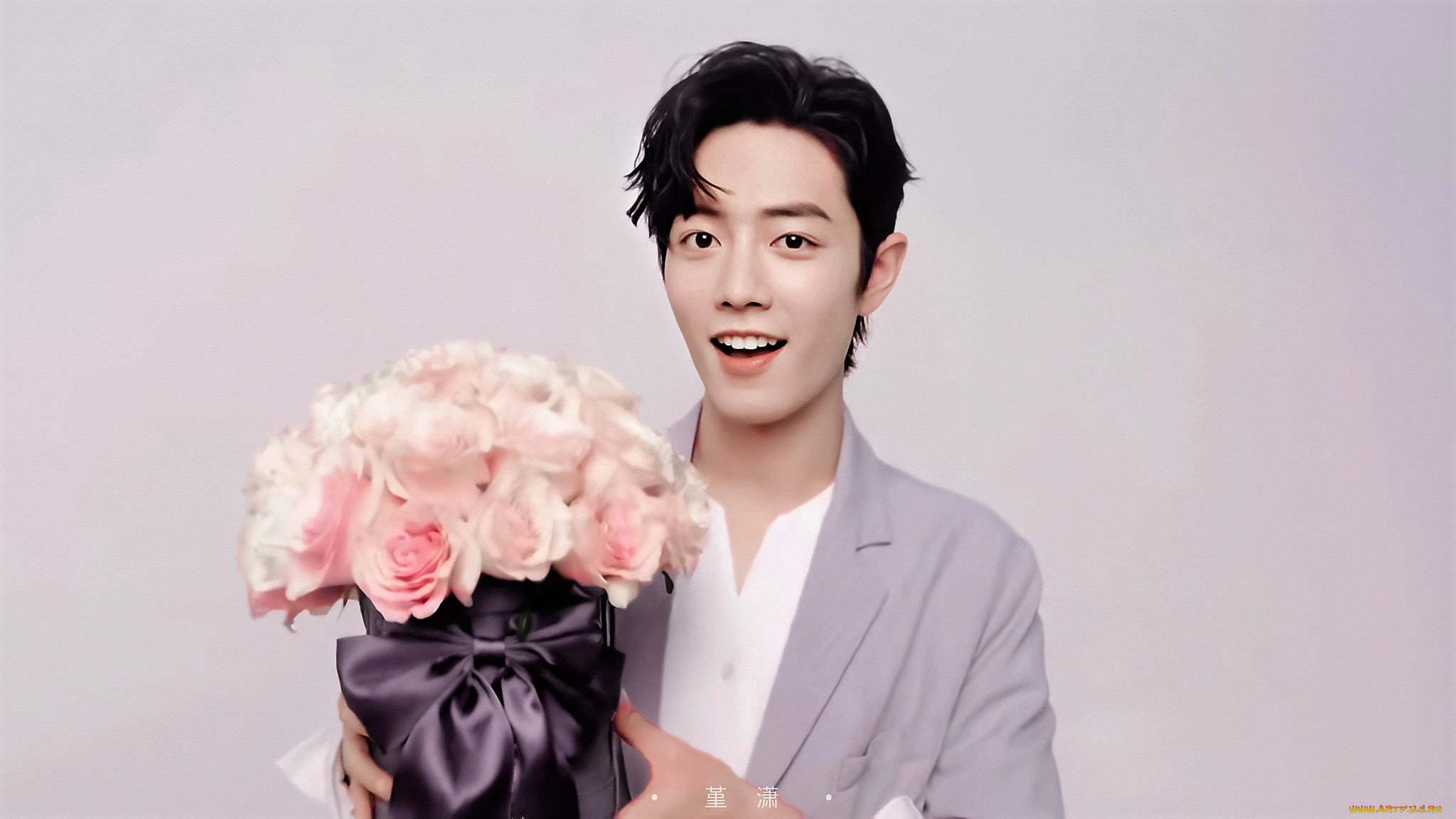 мужчины, xiao, zhan, актер, пиджак, коробка, розы, цветы