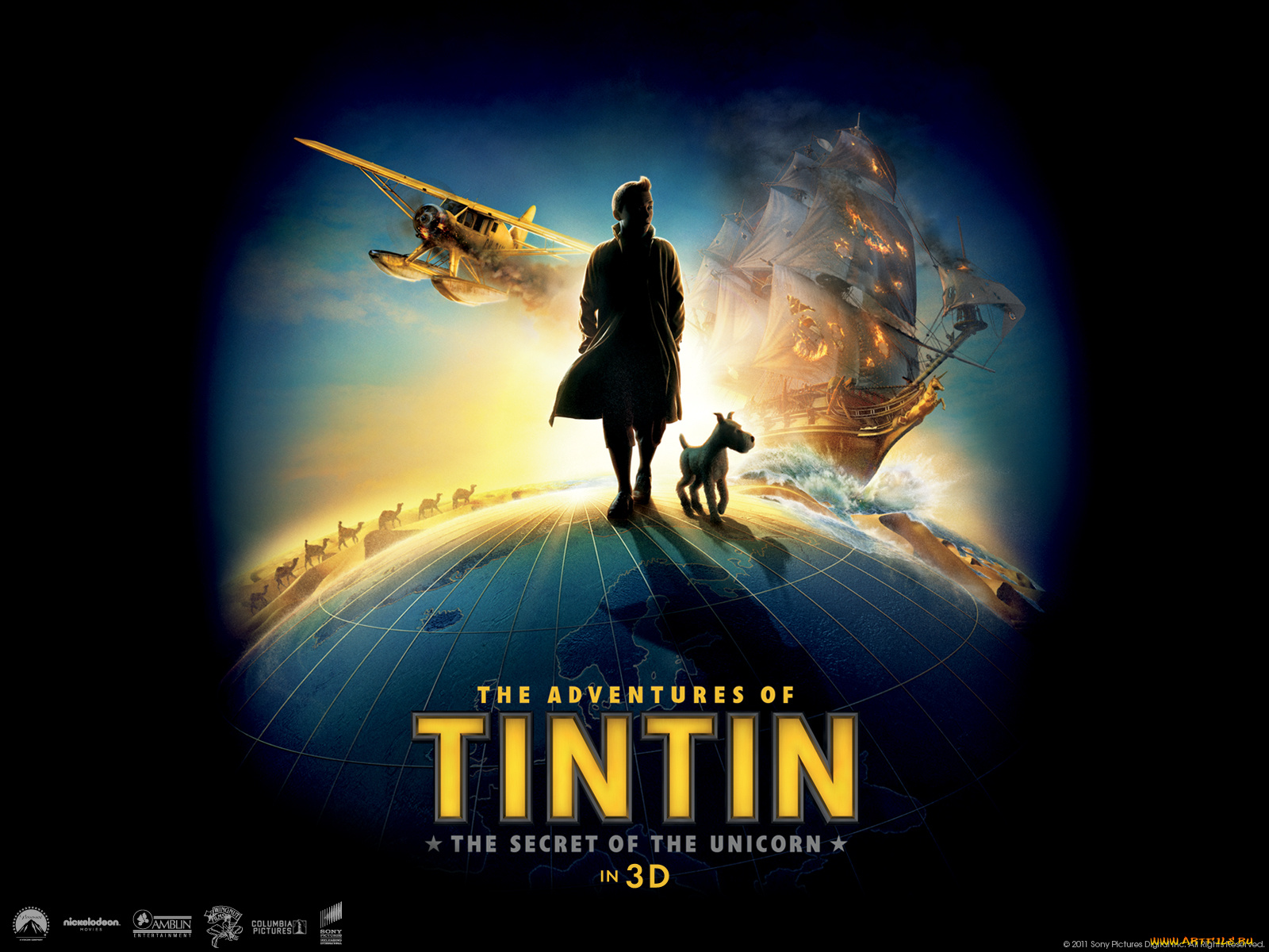 the, adventures, of, tintin, мультфильмы, самолёт, собака, парусник, корабль