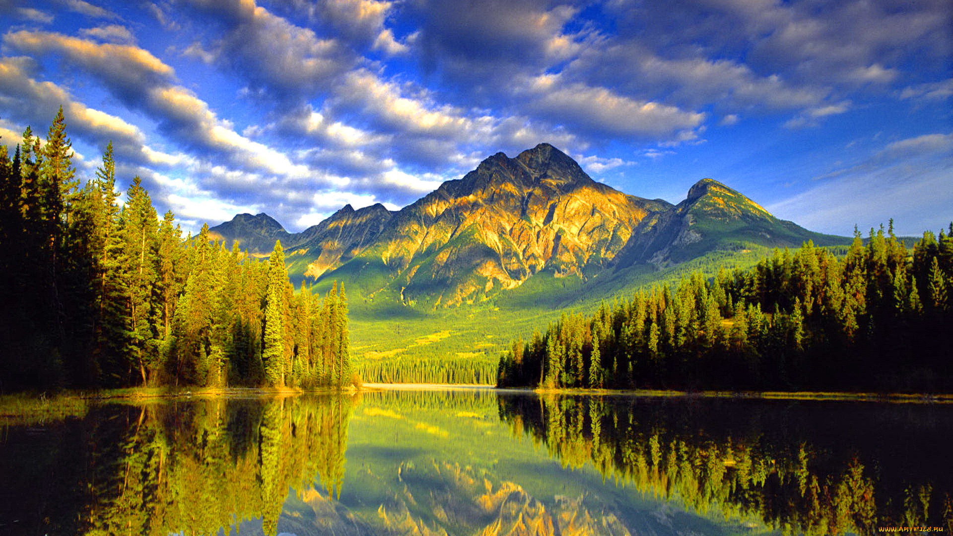 природа, реки, озера, лес, озеро, горы, облака, отражение, перспектива