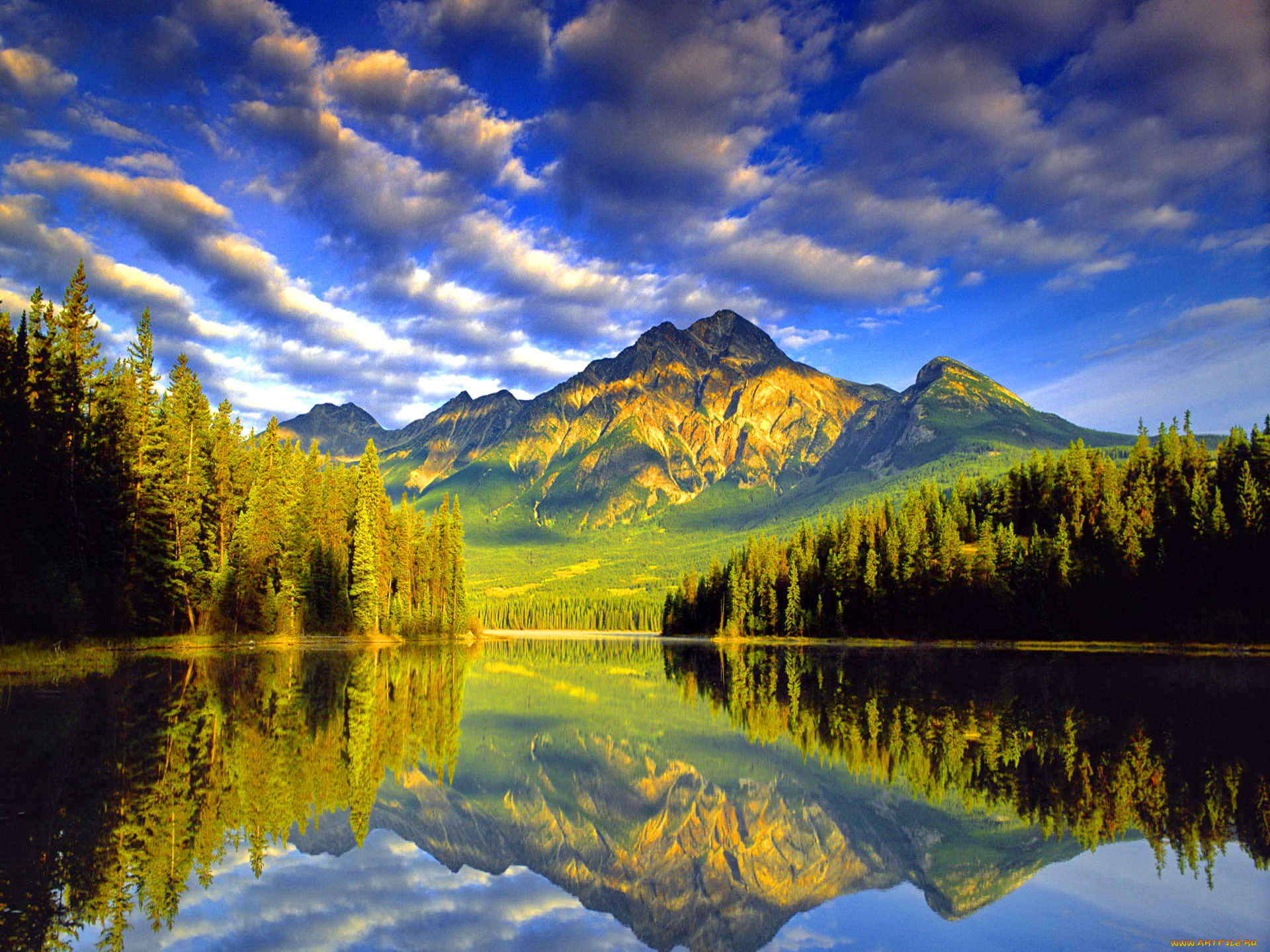 природа, реки, озера, лес, озеро, горы, облака, отражение, перспектива
