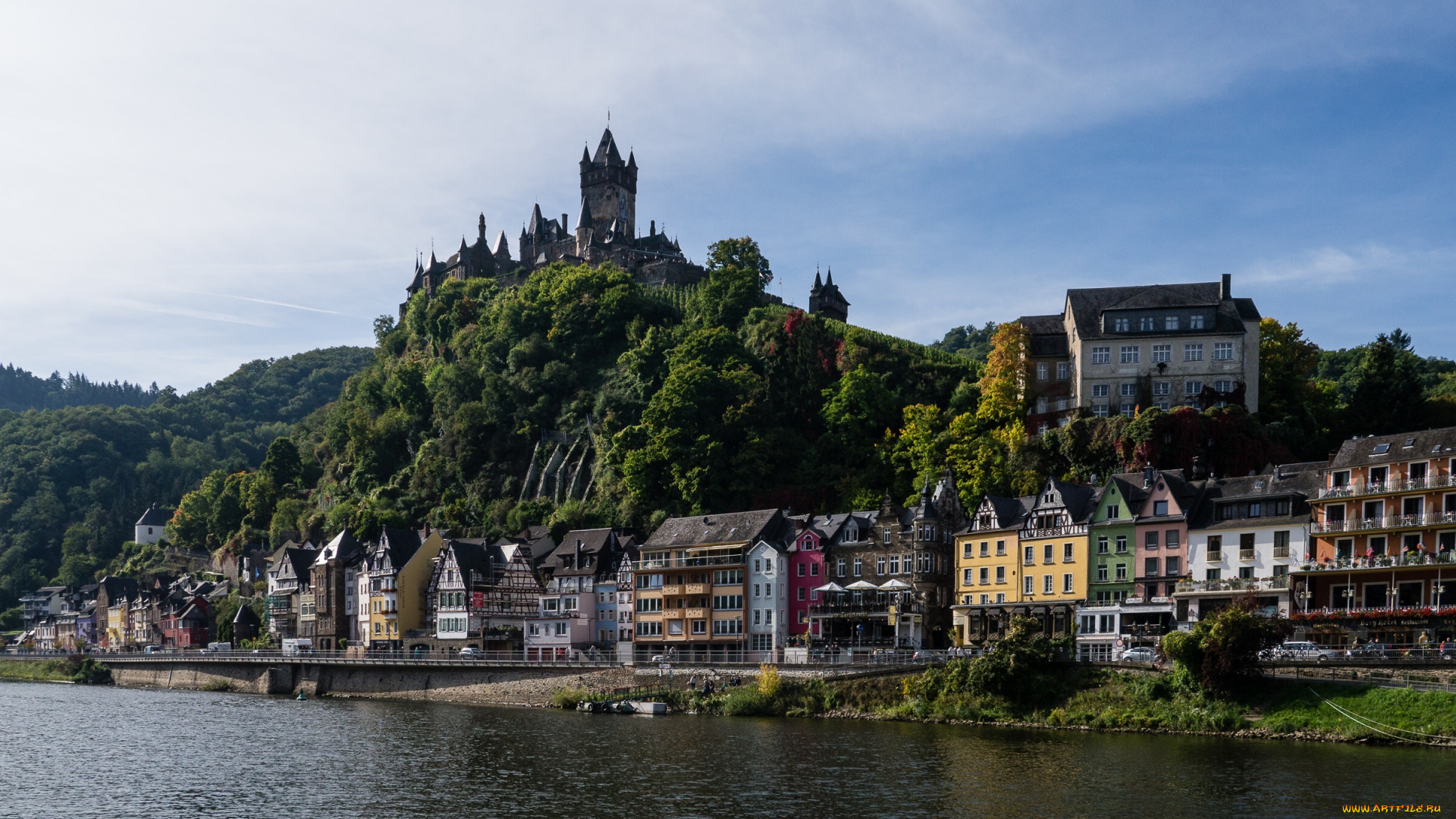 cochem, germany, города, кохем, германия, moselle, river, замок, здания, река, мозель, набережная