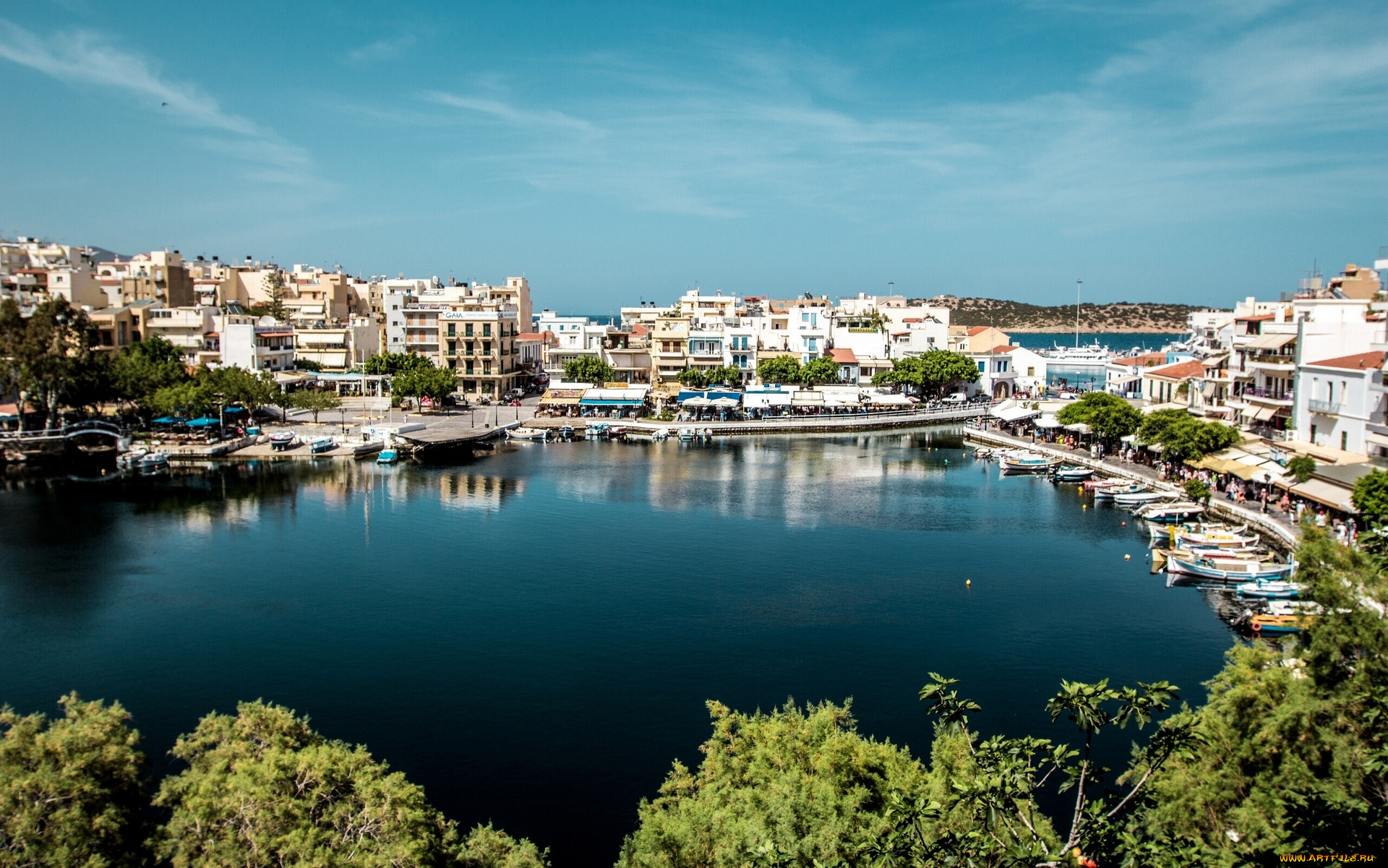 agios, nikolaos, crete, greece, города, улицы, площади, набережные, крит, айос-николаос, набережная, лодки, гавань, причалы, греция, залив, мирабелло