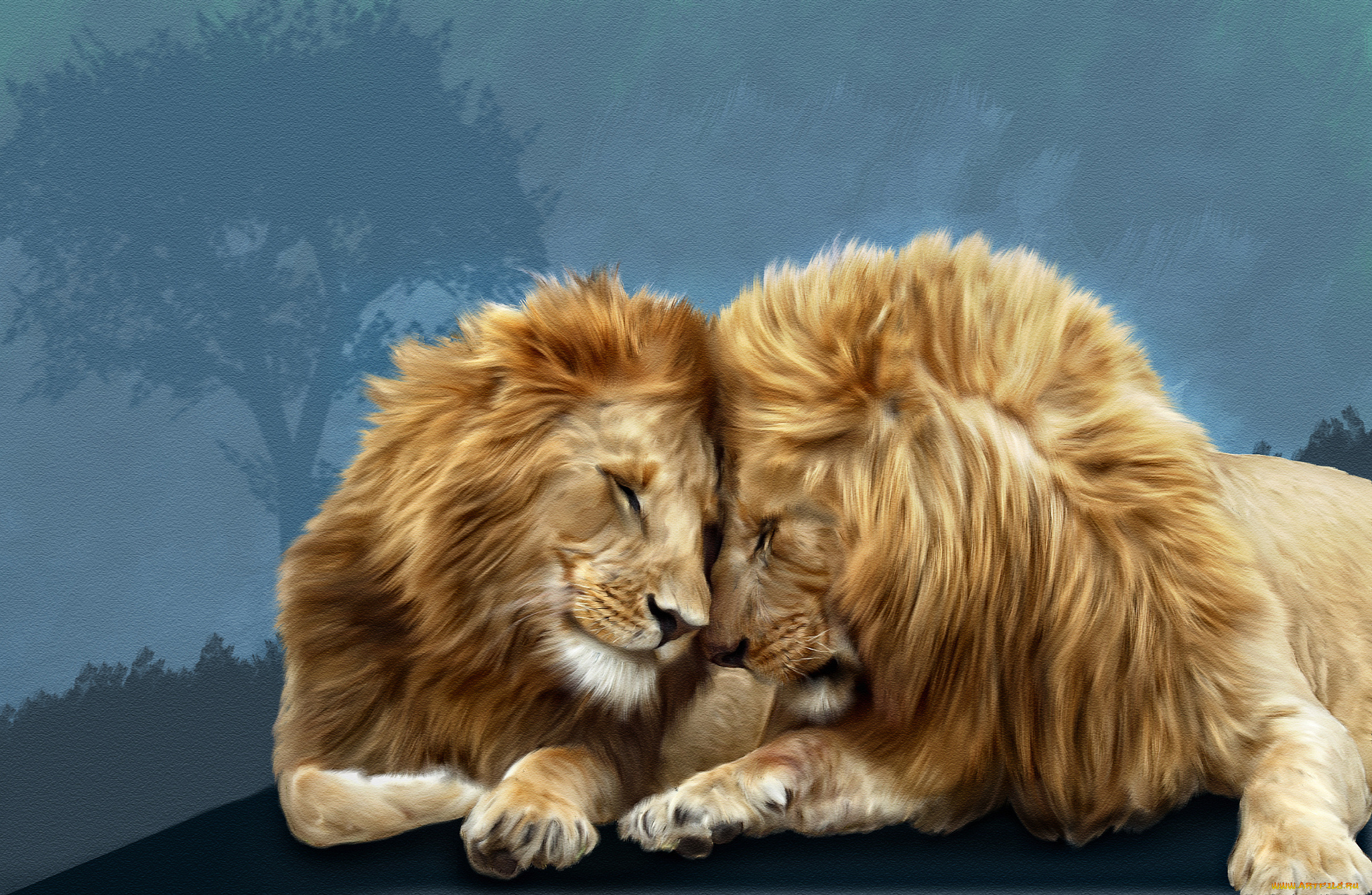рисованные, животные, львы