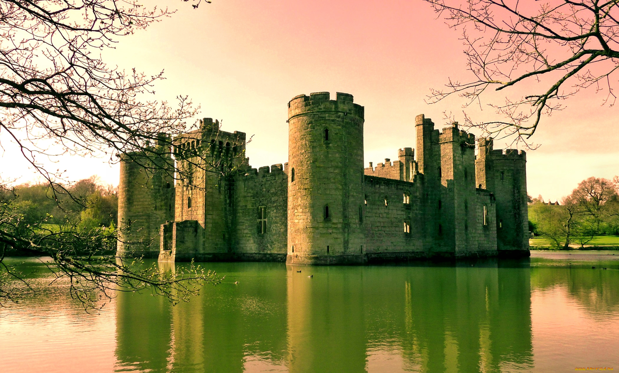 bodiam, castle, sussex, города, дворцы, замки, крепости, замок, озеро