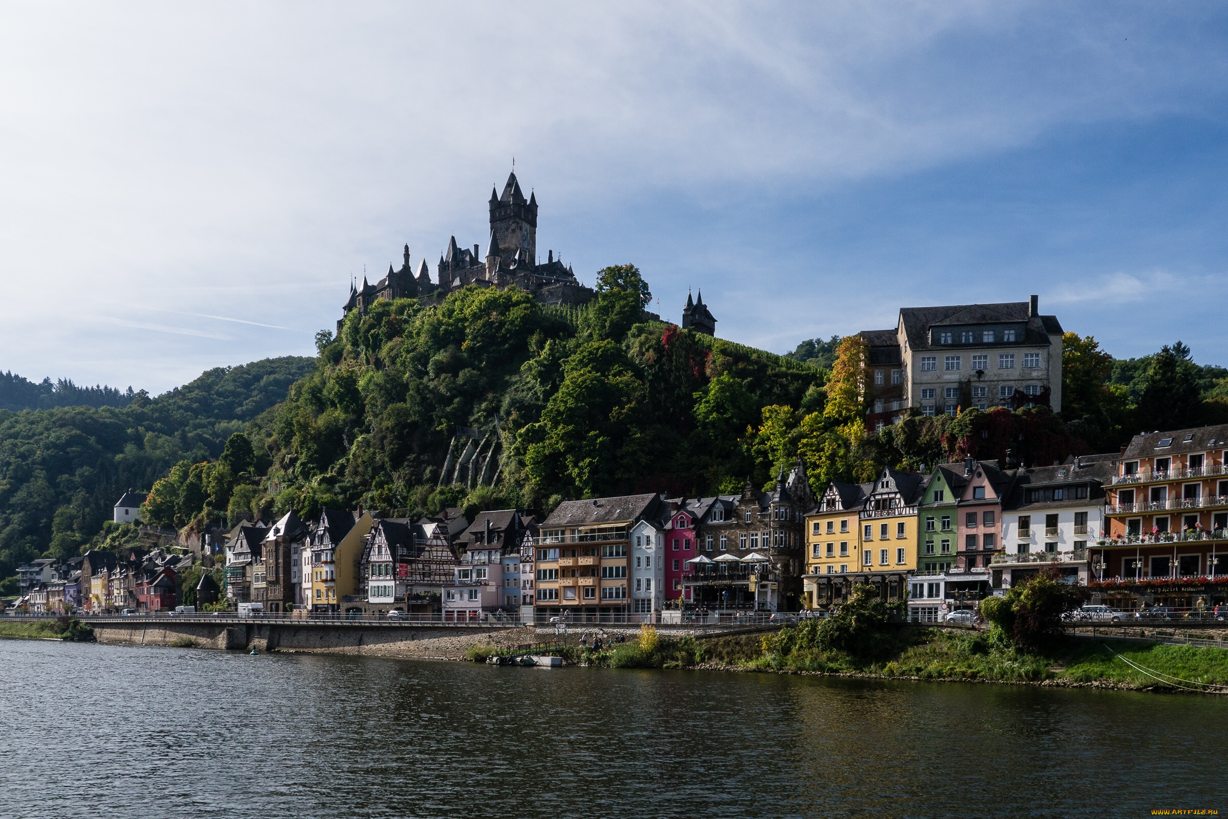 cochem, germany, города, кохем, германия, moselle, river, замок, здания, река, мозель, набережная