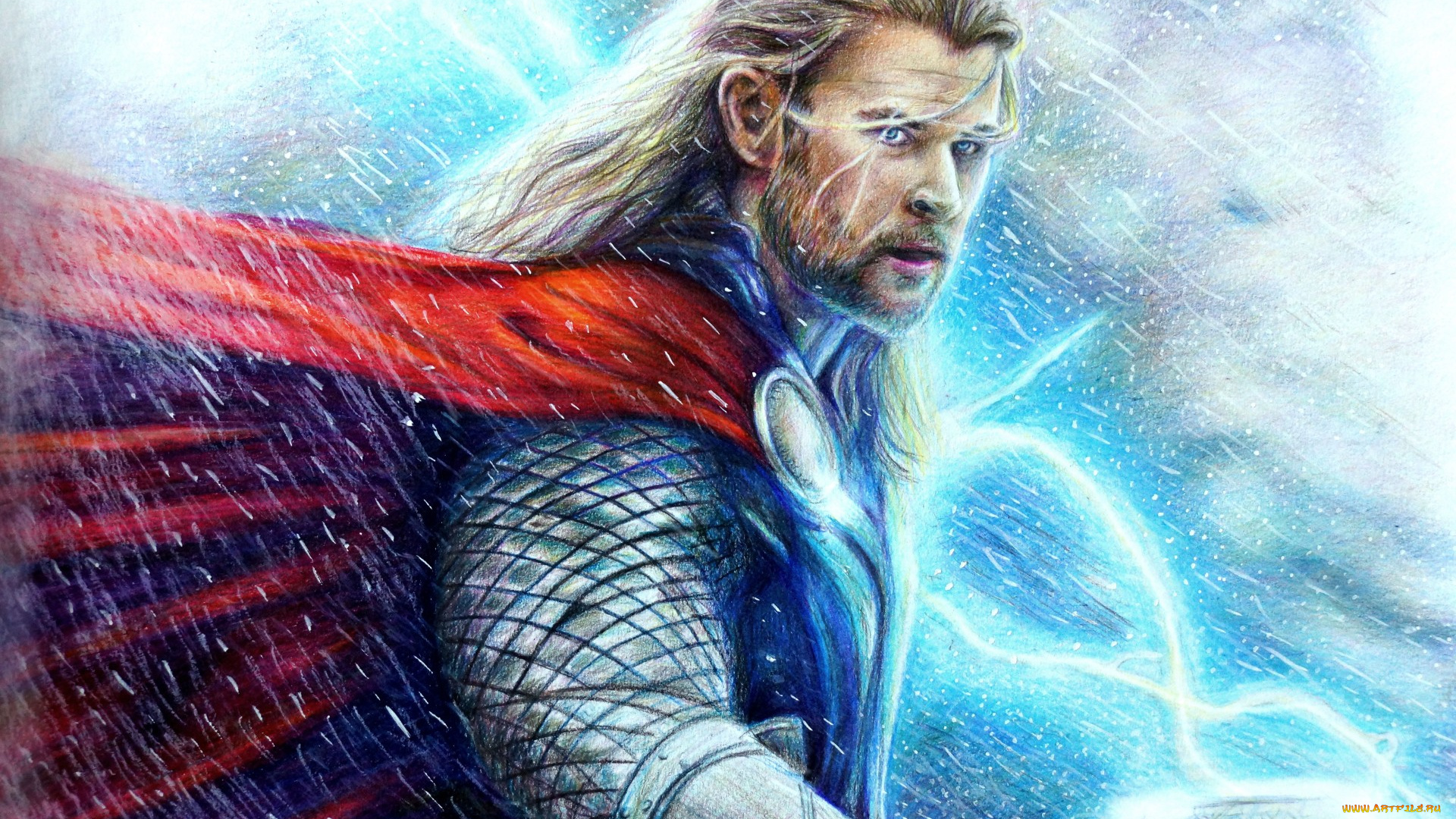 рисованное, кино, бог, thor, the, dark, world, chris, hemsworth