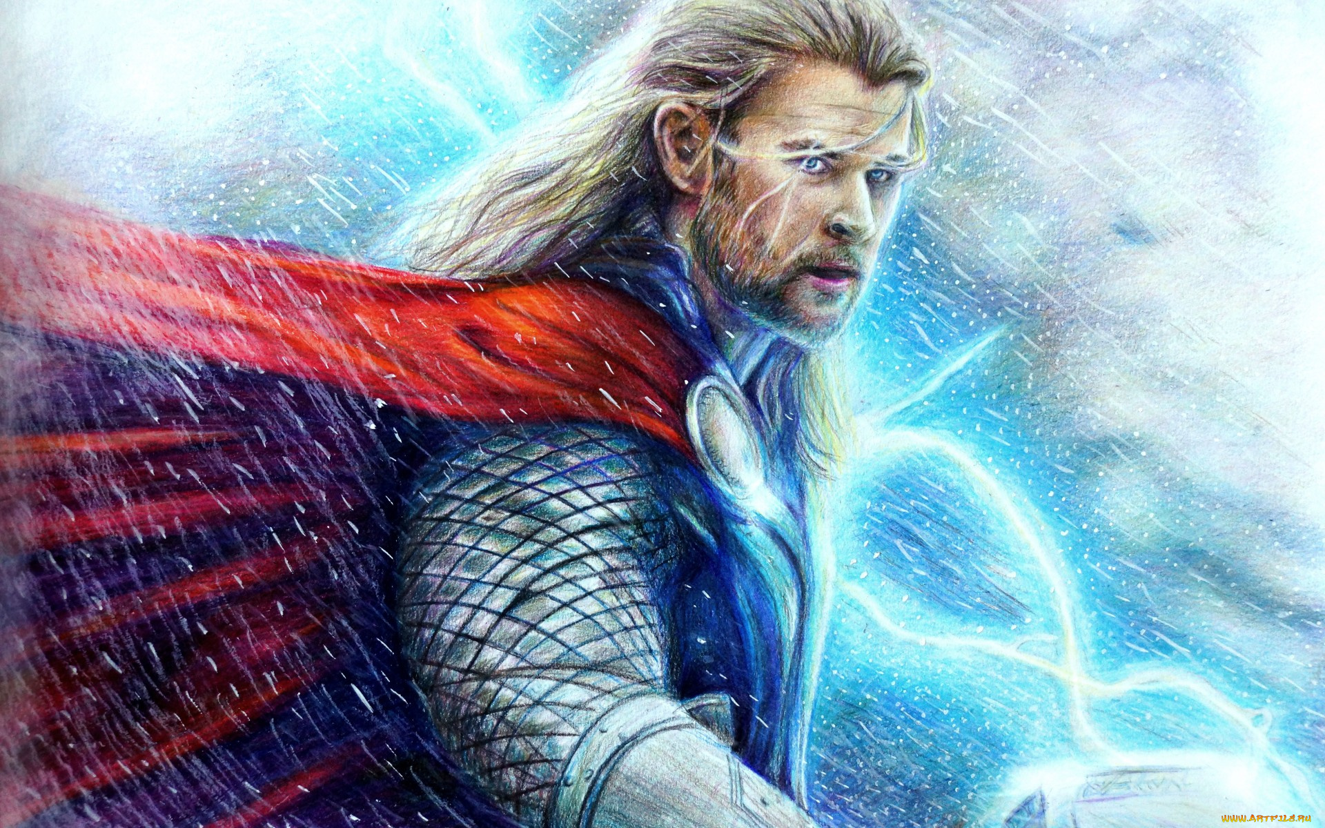 рисованное, кино, бог, thor, the, dark, world, chris, hemsworth