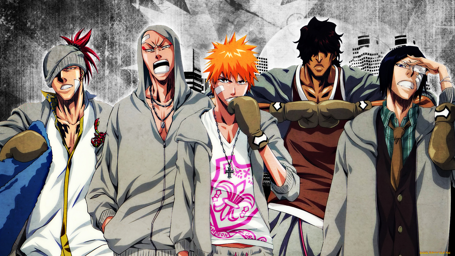 аниме, bleach, ichigo, kurosaki, renji, abarai, uryuu, ishida, ikkaku, madarame, yasutora, sado