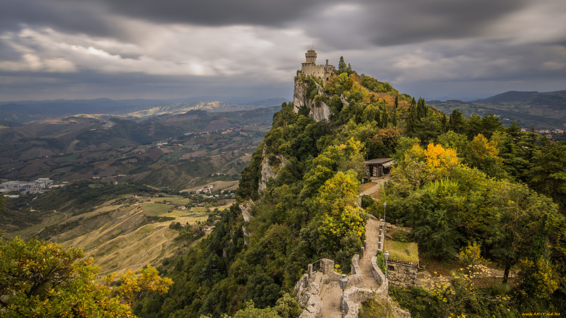 san, marino, города, сан-марино, , сан-марино, утес, здания, леса