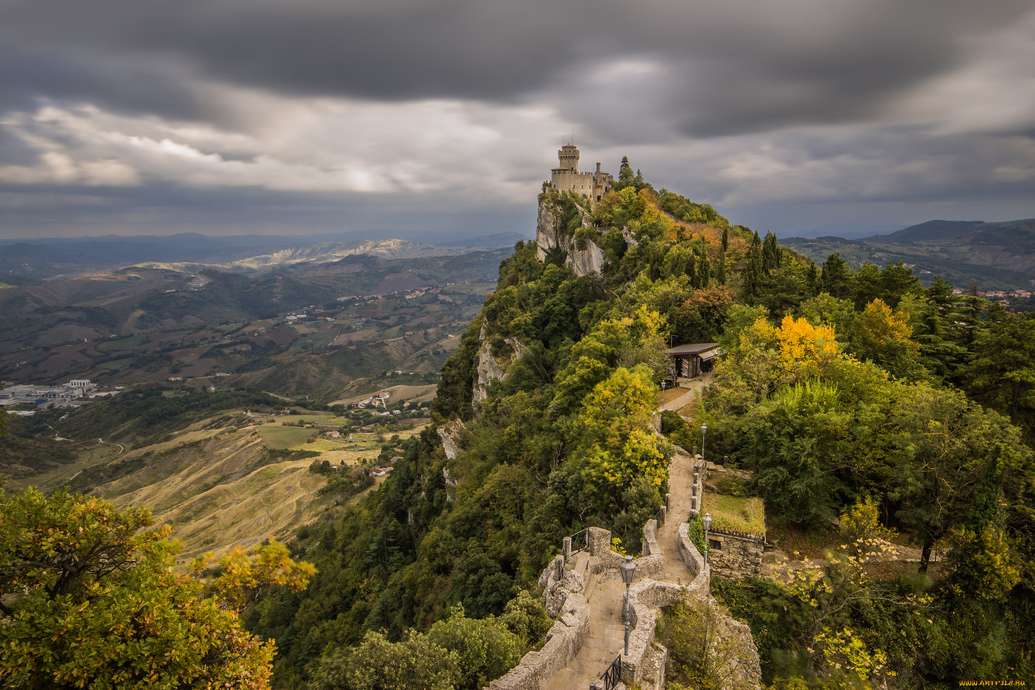 san, marino, города, сан-марино, , сан-марино, утес, здания, леса