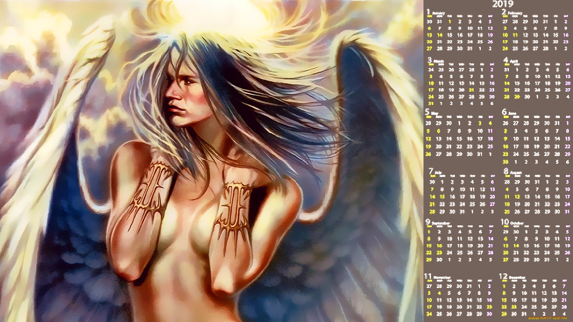 календари, фэнтези, крылья, ангел