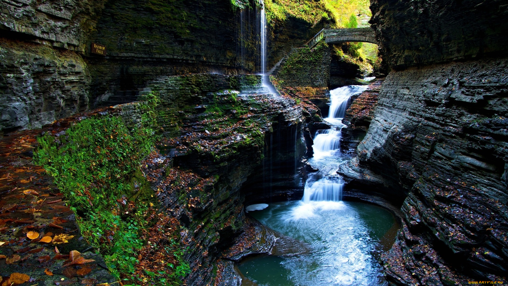природа, водопады, поток, скала