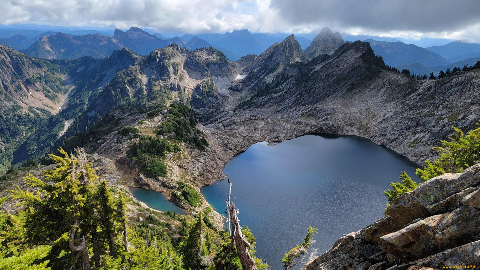 foggy, lake, from, del, campo, peak, gothic, basin, washington, природа, реки, озера, foggy, lake, from, del, campo, peak, gothic, basin