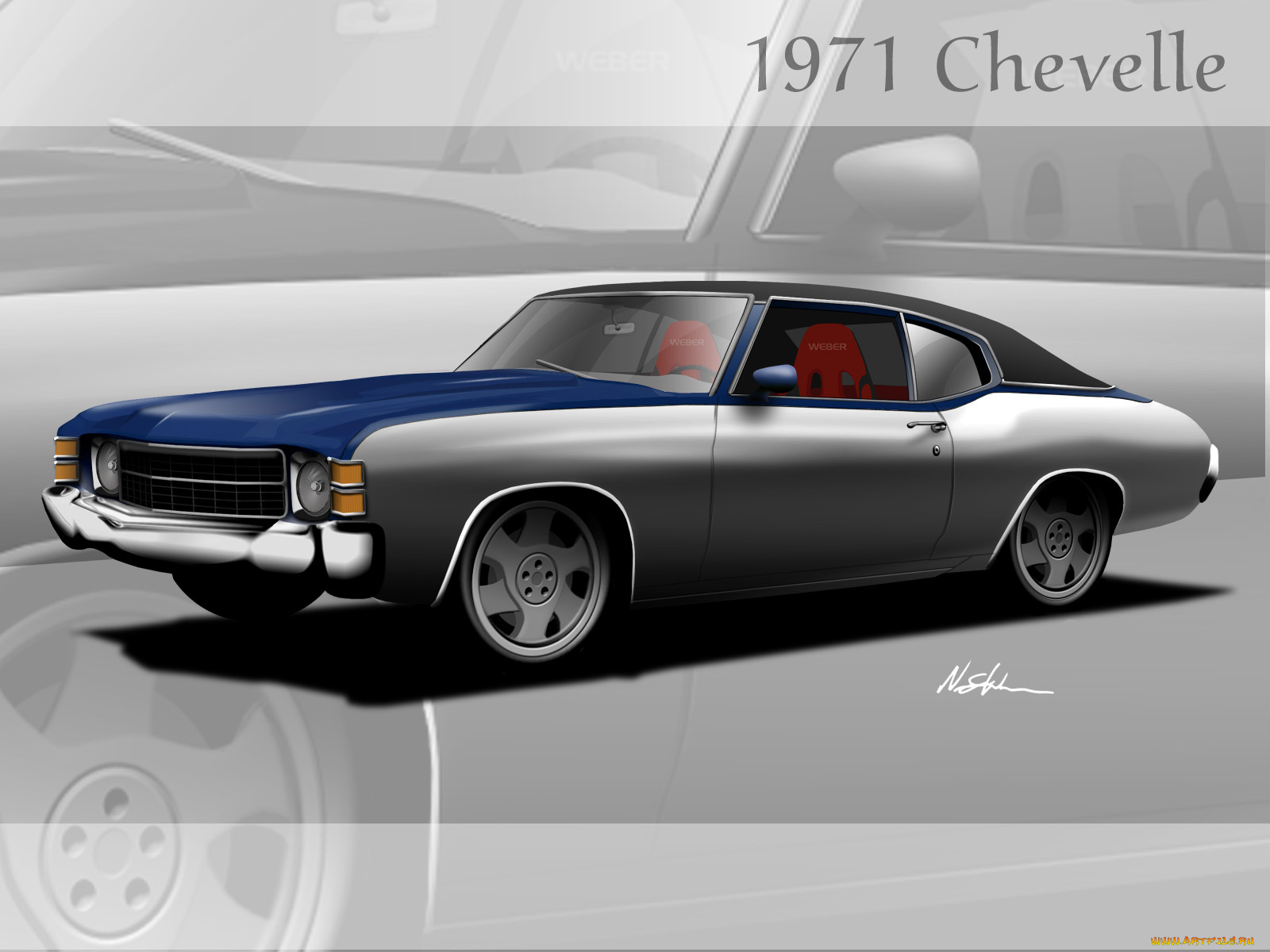 1971, chevelle, ss, custom, автомобили, векторная, графика