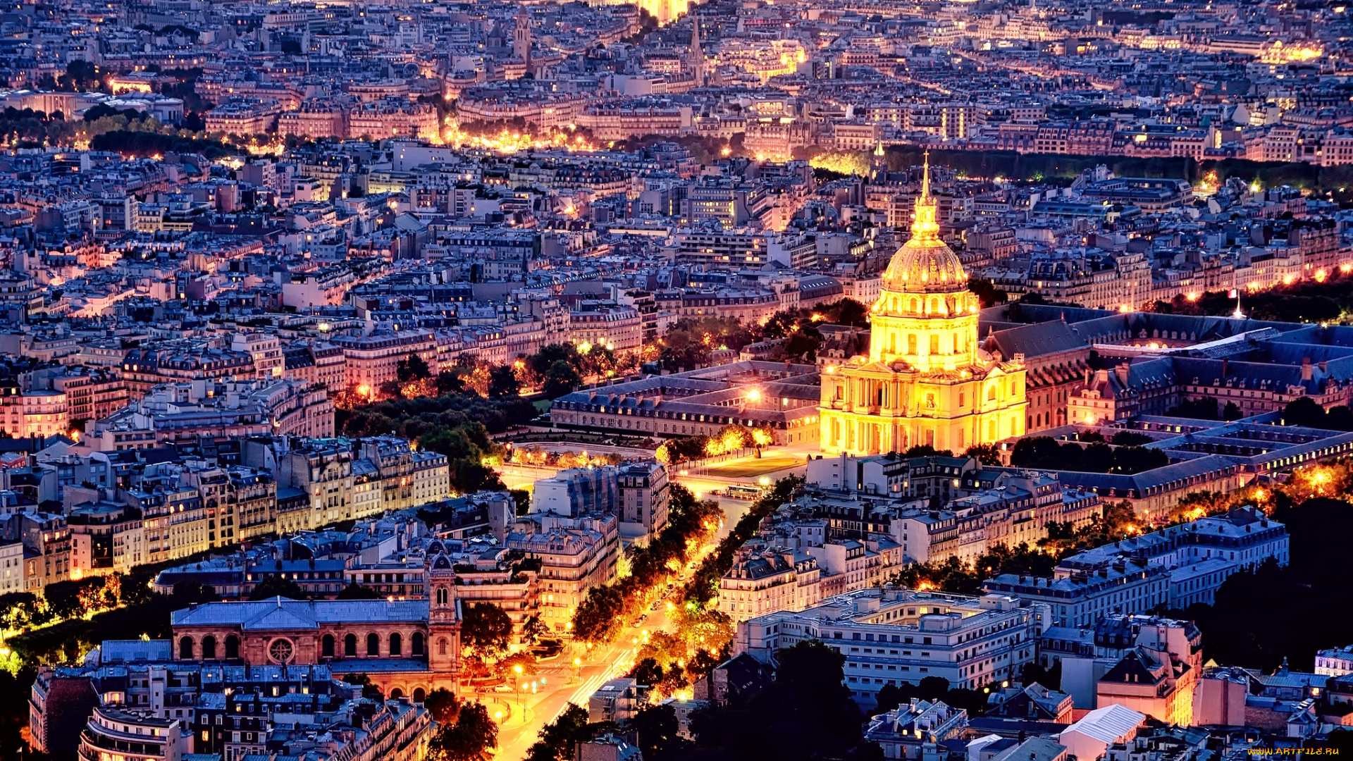 города, париж, франция, ночь, огни, панорама