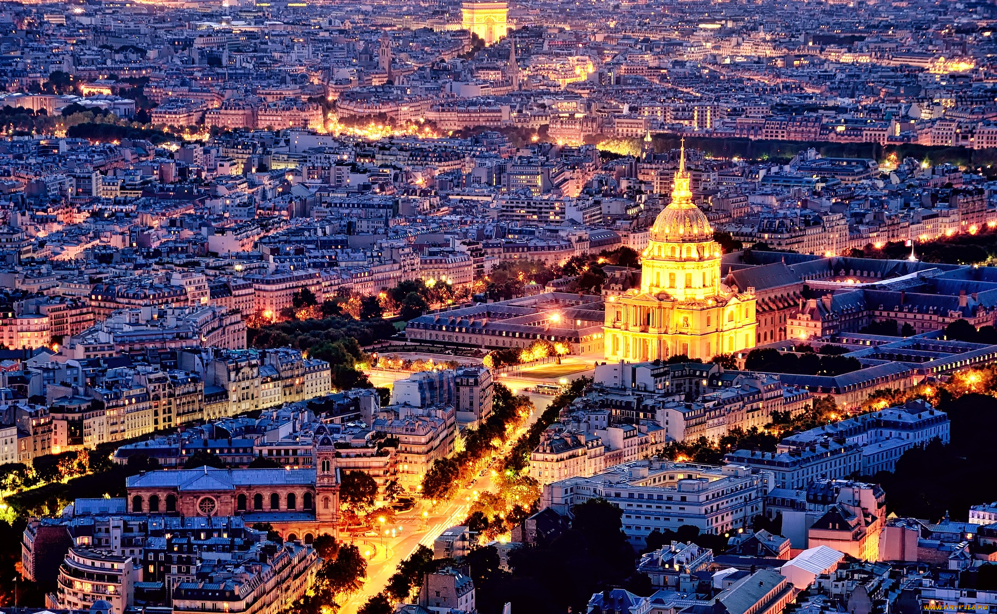 города, париж, франция, ночь, огни, панорама