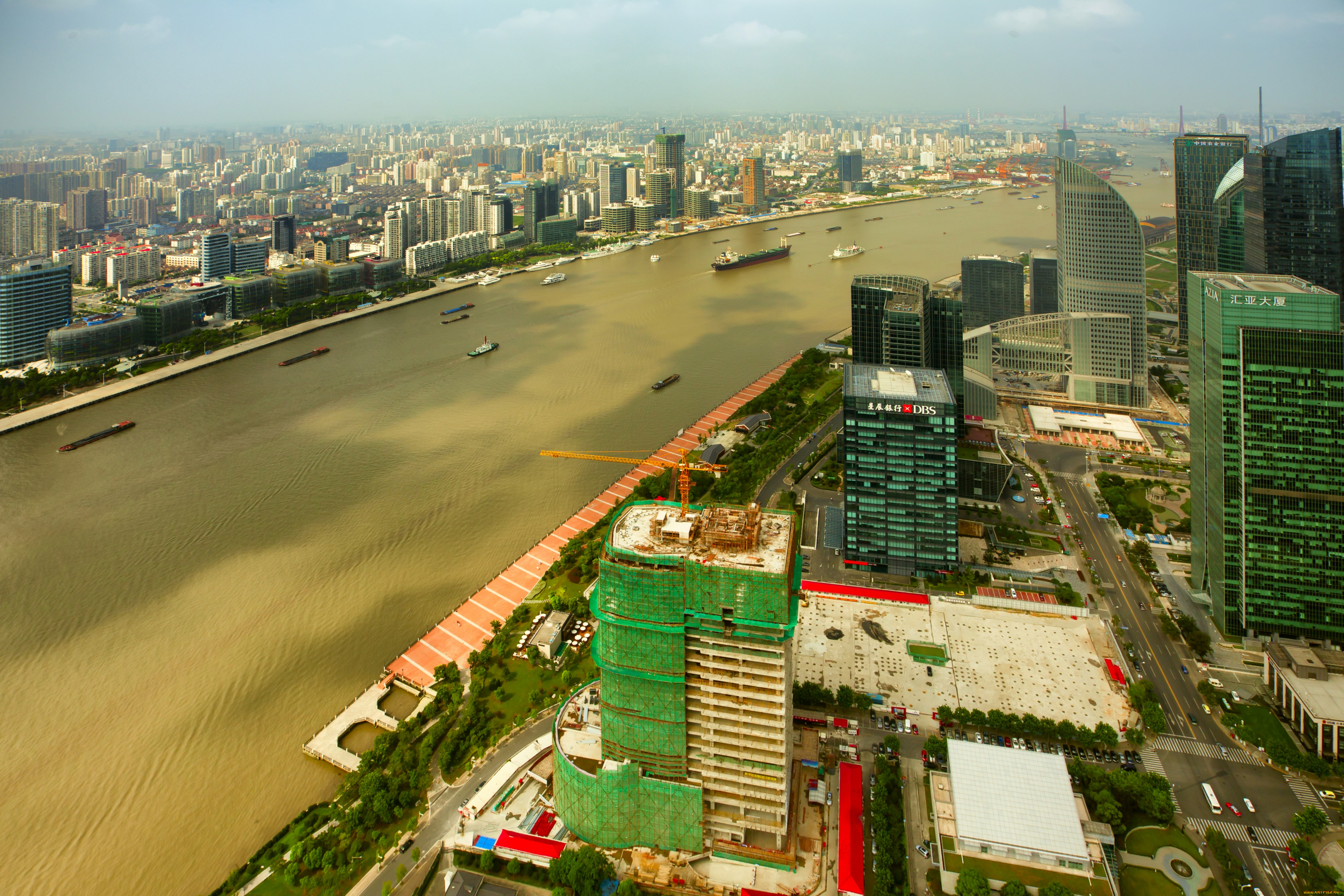 города, шанхай, китай, высотные, здания, небоскрёбы, мегаполис, река