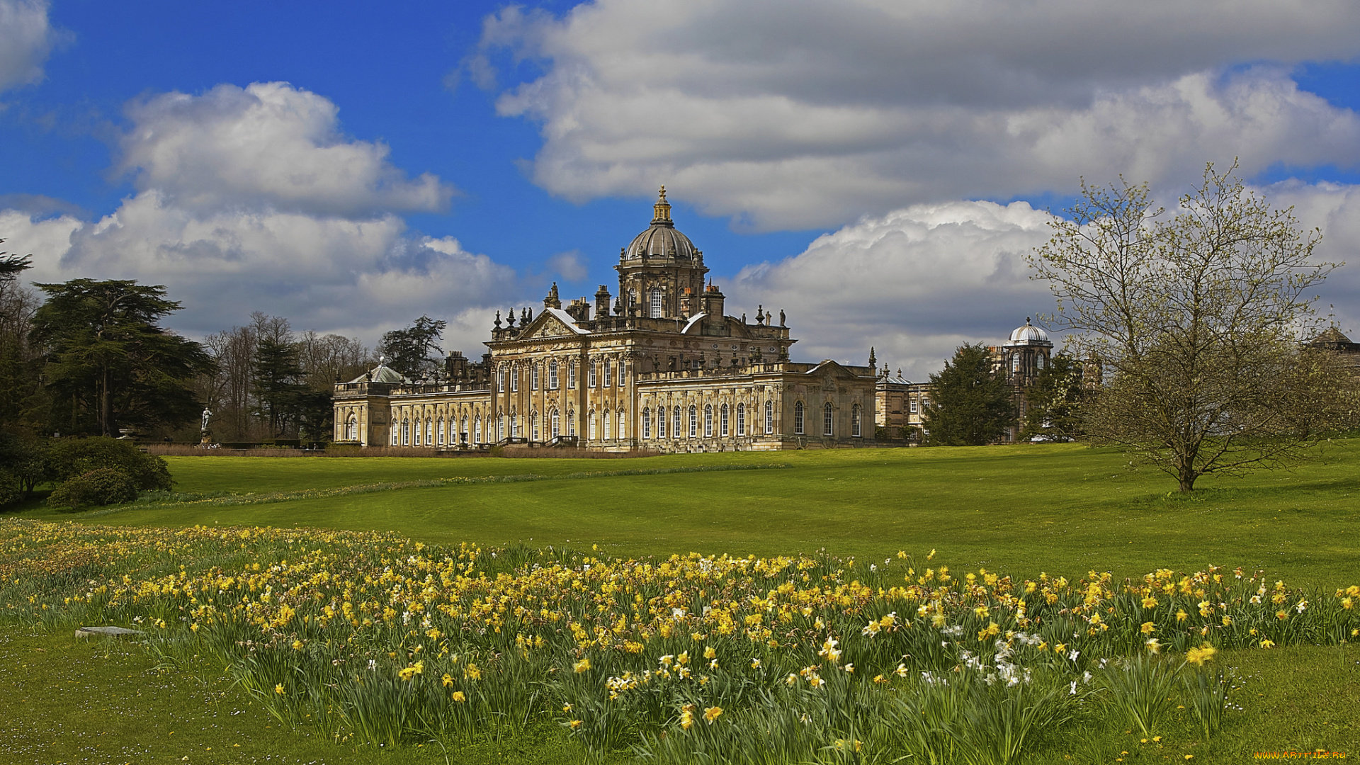 castle, howard, города, -, дворцы, , замки, , крепости, цветы, лужайка, замок