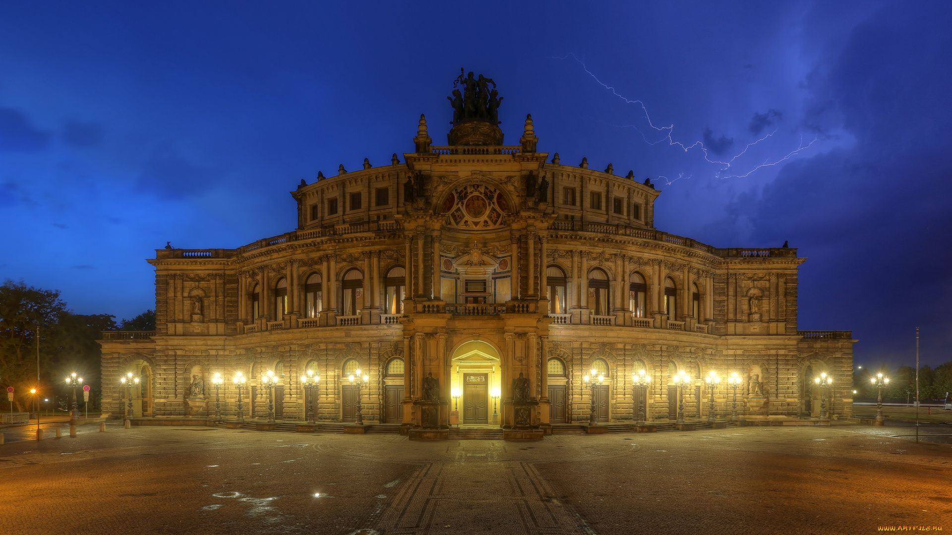 electrified, opera, -, semper, oper, dresden, города, дрезден, , германия, здание, ночь, опера, площадь