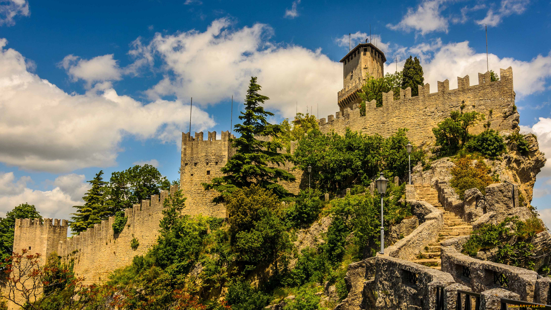 fortress, of, guaita, , san, marino, города, -, дворцы, , замки, , крепости, замок, лестница, гора