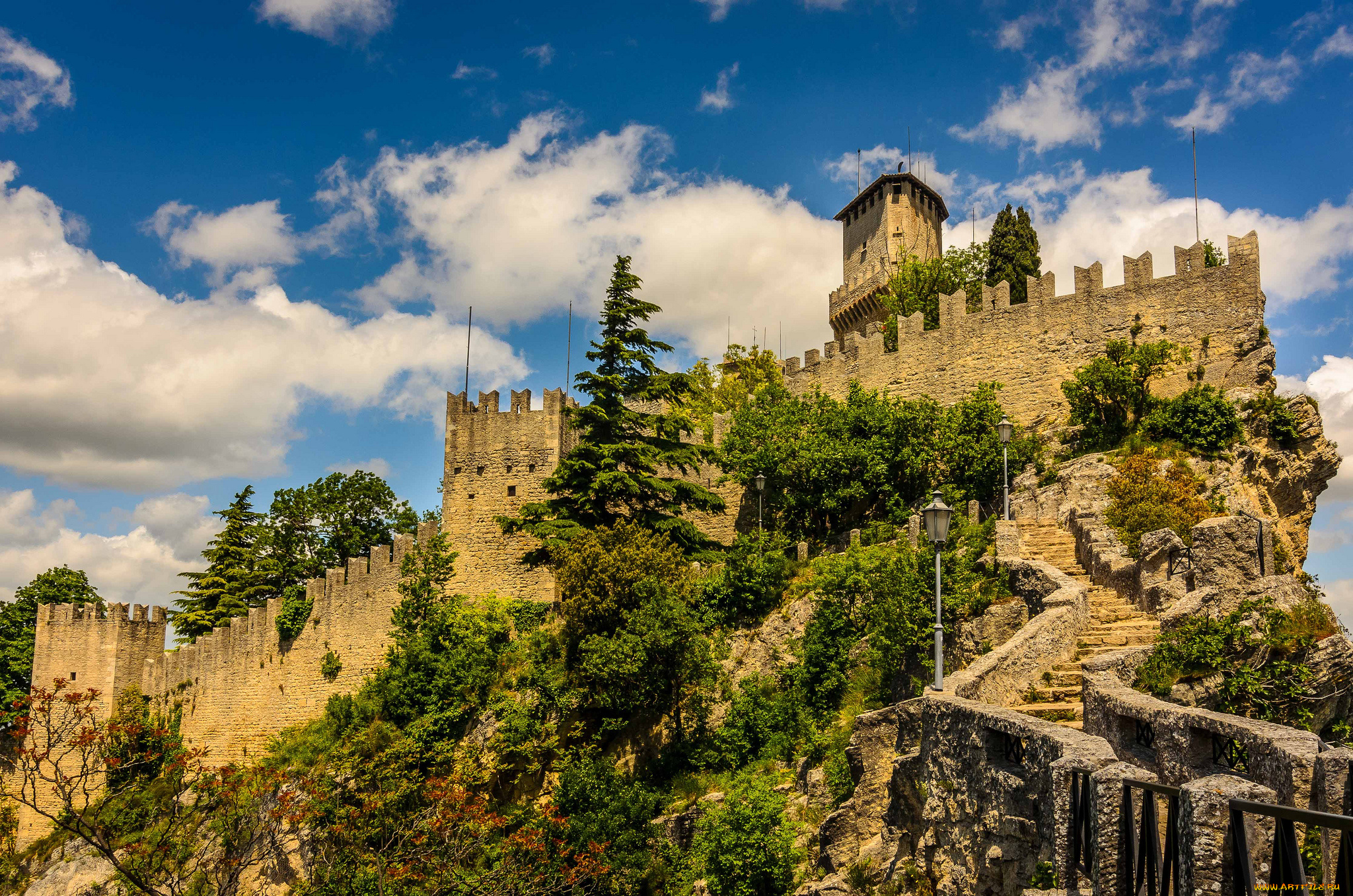 fortress, of, guaita, , san, marino, города, -, дворцы, , замки, , крепости, замок, лестница, гора