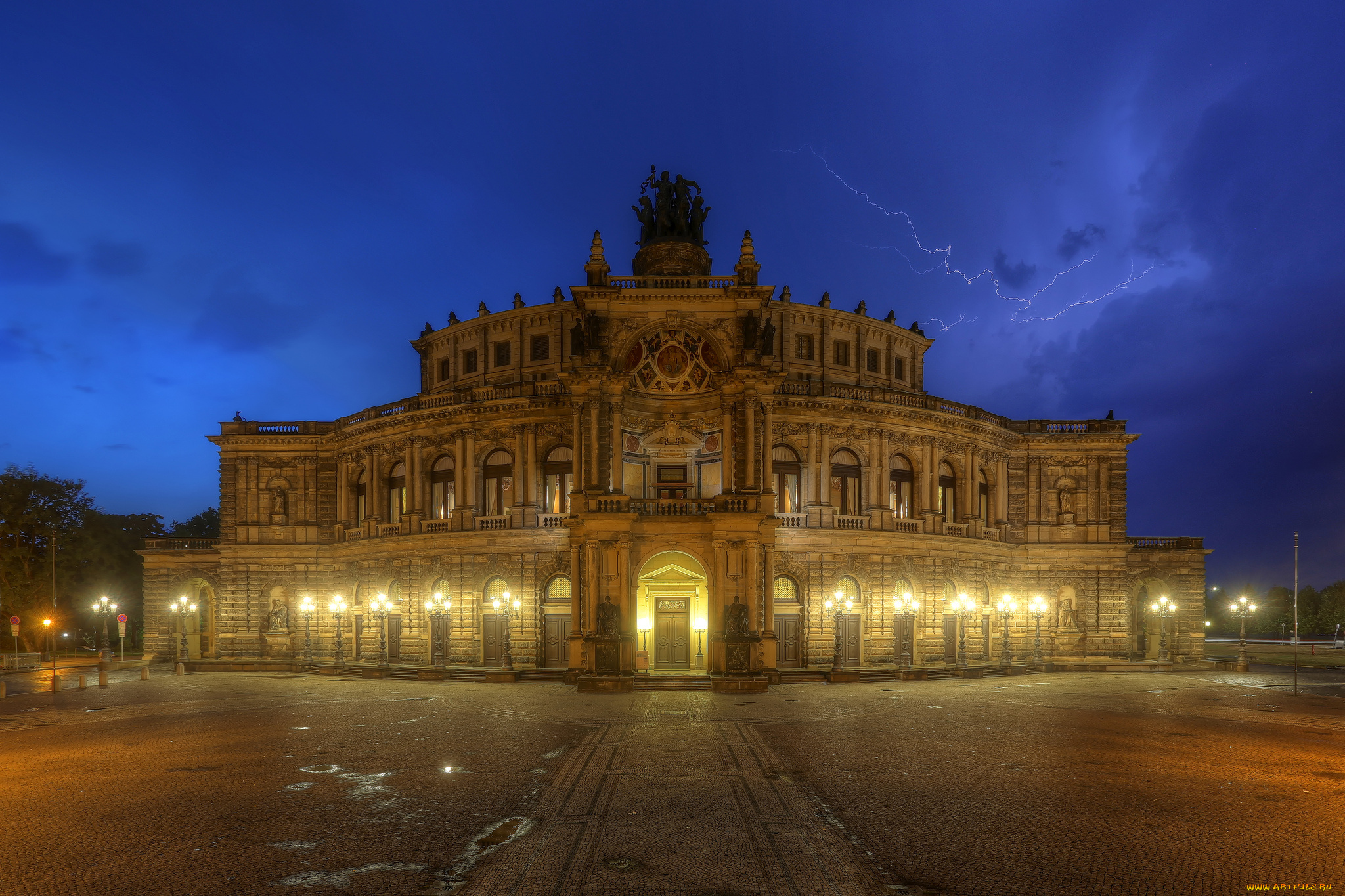 electrified, opera, -, semper, oper, dresden, города, дрезден, , германия, здание, ночь, опера, площадь